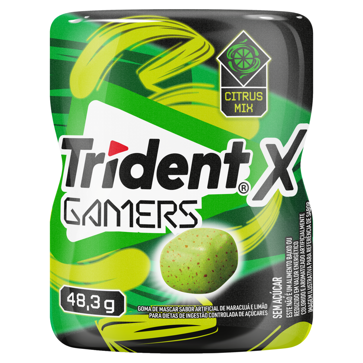 Goma de Mascar Citrus Mix Zero A&ccedil;&uacute;car Trident X Gamers Pote 48,3g