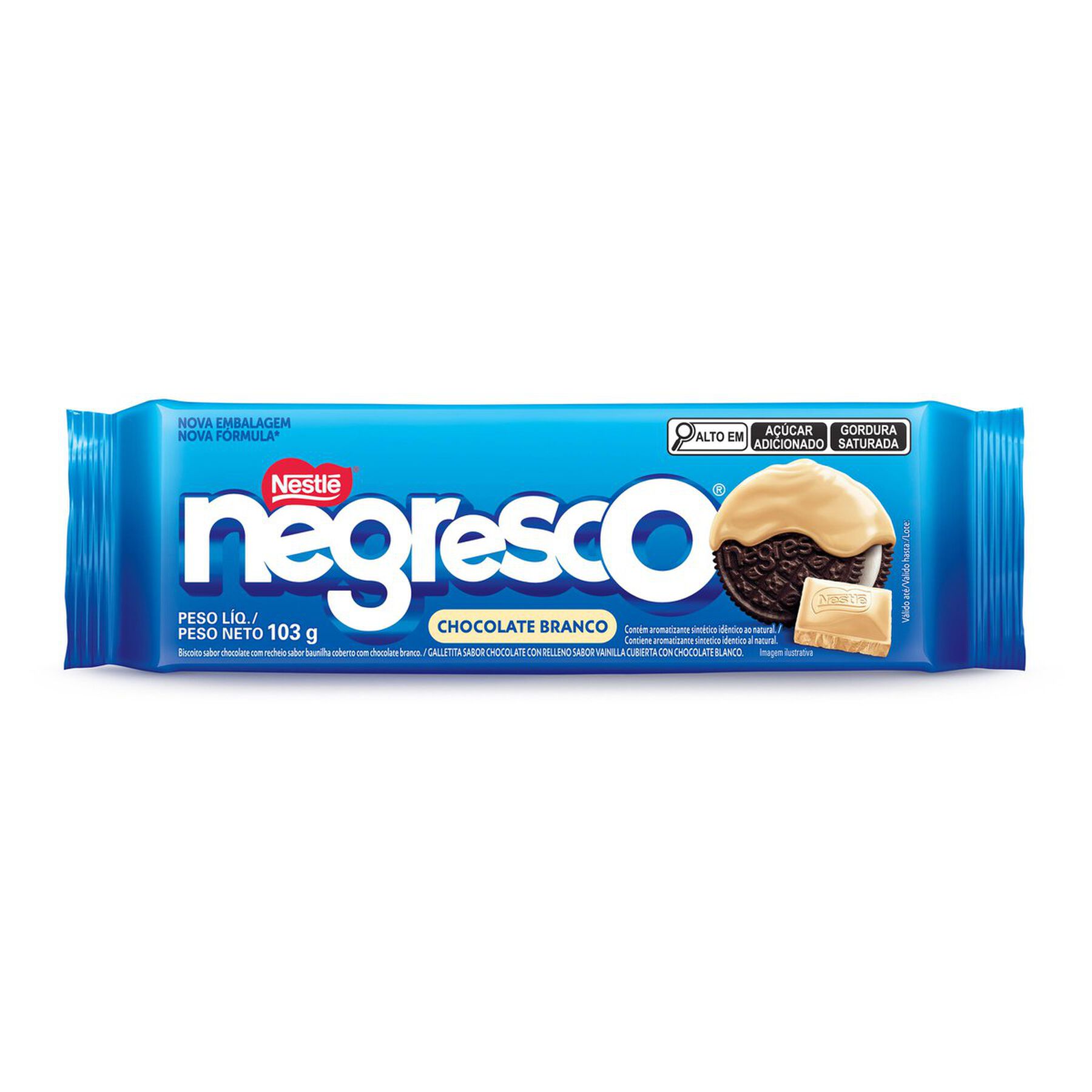 Biscoito Chocolate Recheio Baunilha Cobertura Chocolate Branco Negresco Nestlé Pacote 103g