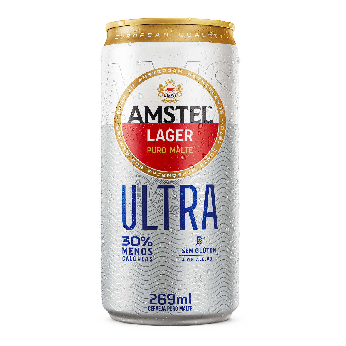 Cerveja Puro Malte sem Gl&uacute;ten Ultra Amstel Lager Lata 269ml