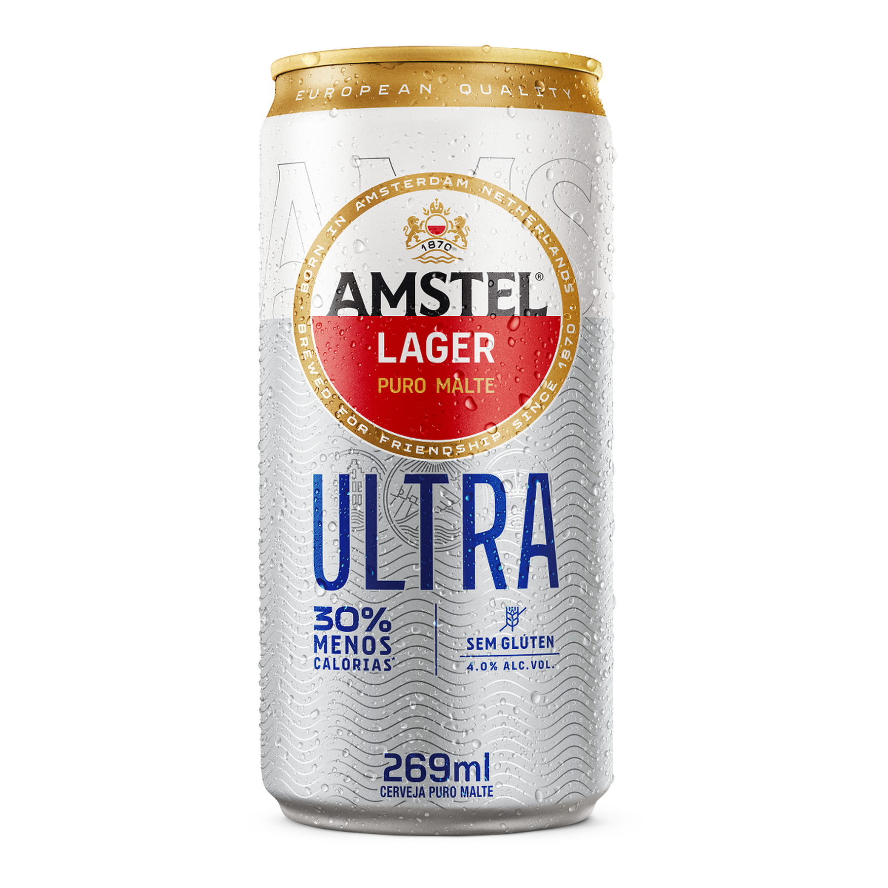 Cerveja Lager Puro Malte sem Gl&uacute;ten Amstel Ultra Lata 269ml