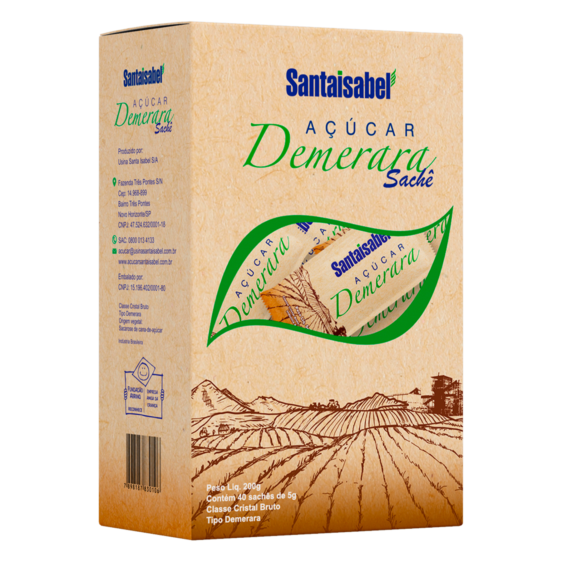 A&ccedil;&uacute;car Demerara Santa Isabel Caixa 200g C/40 Unidades