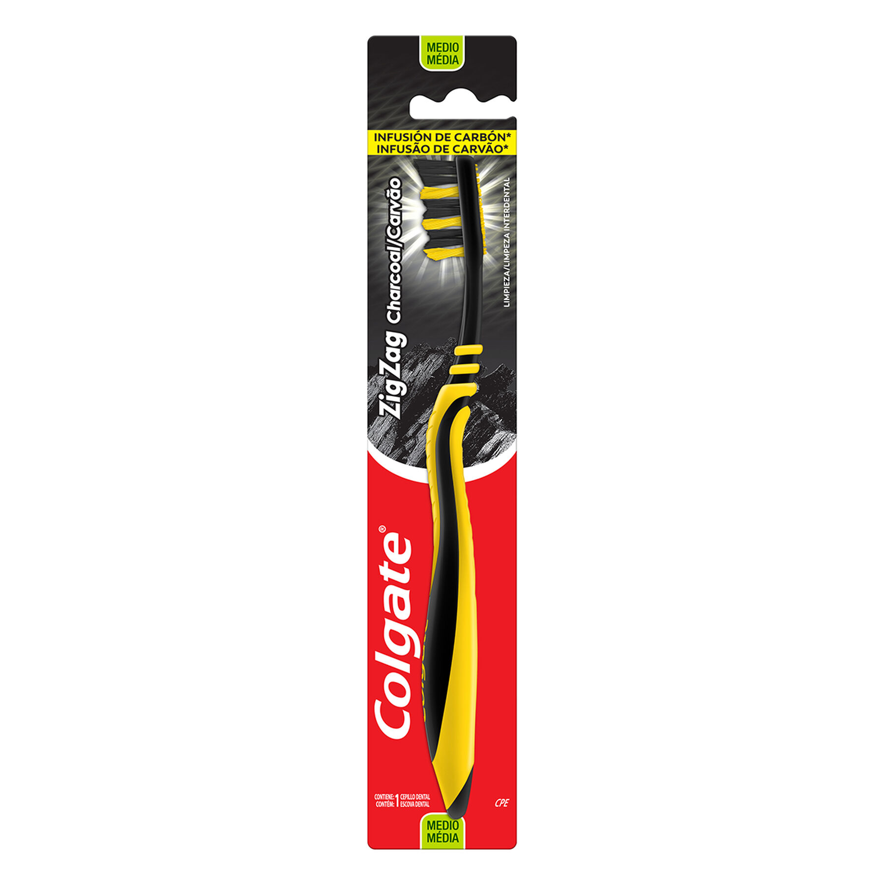 Escova Dental M&eacute;dia Infus&atilde;o de Carv&atilde;o Zig Zag Colgate&nbsp;