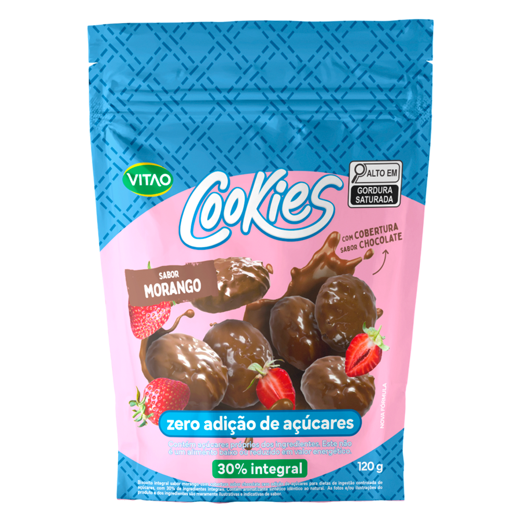 Biscoito Cookie Integral Morango Cobertura Chocolate Vitao Pacote 150g