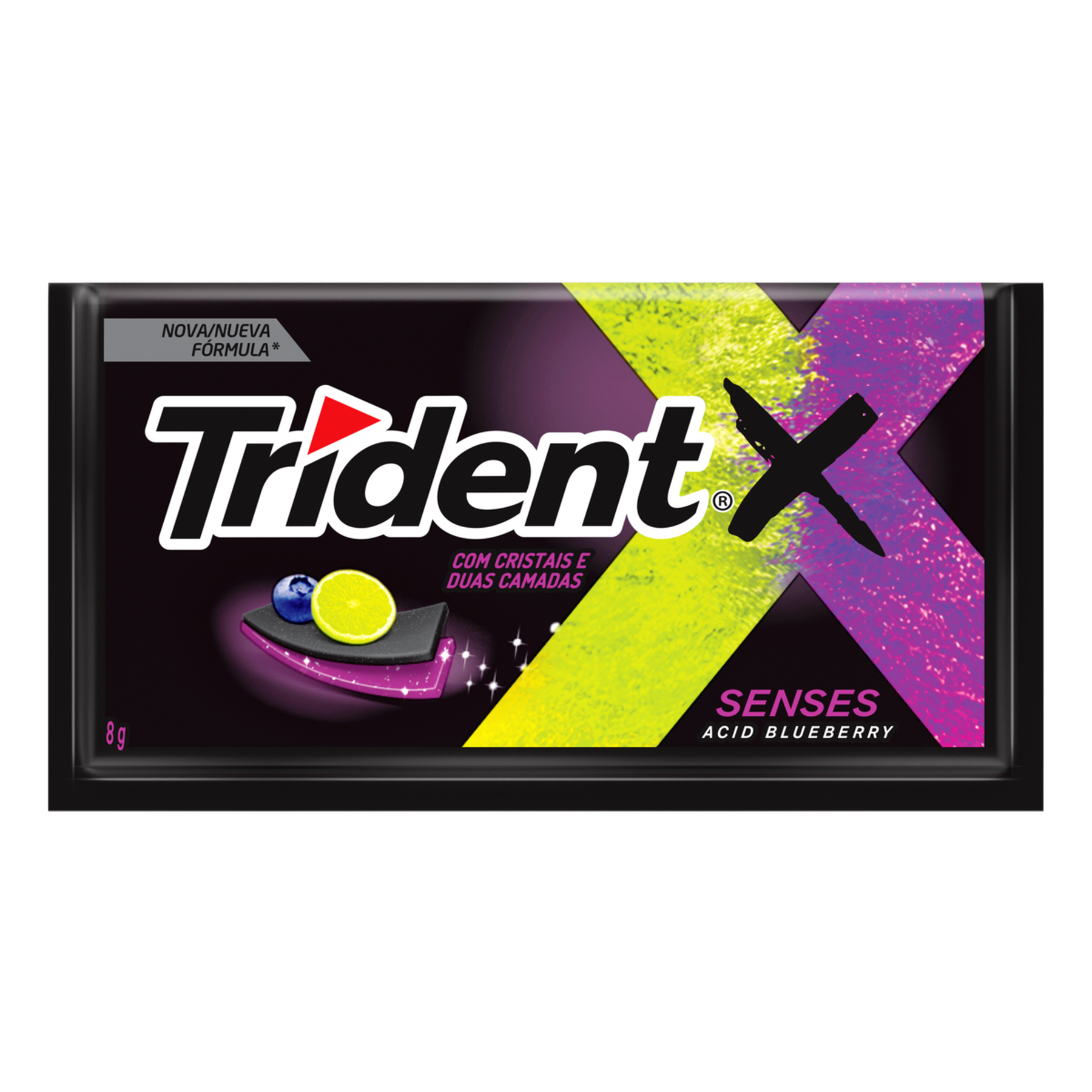 Chiclete Trident XSenses Acid Blueberry Sem Açúcar 8g - Embalagem com 5 unid.