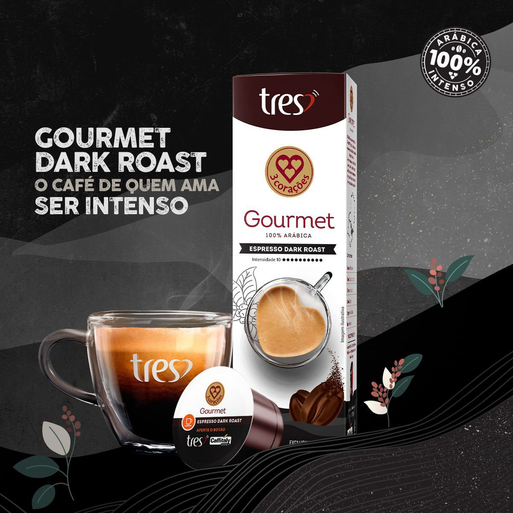 Café em Cápsula Torrado e Moído Espresso Dark Roast Gourmet 3 Corações Caixa C/10 Unidades