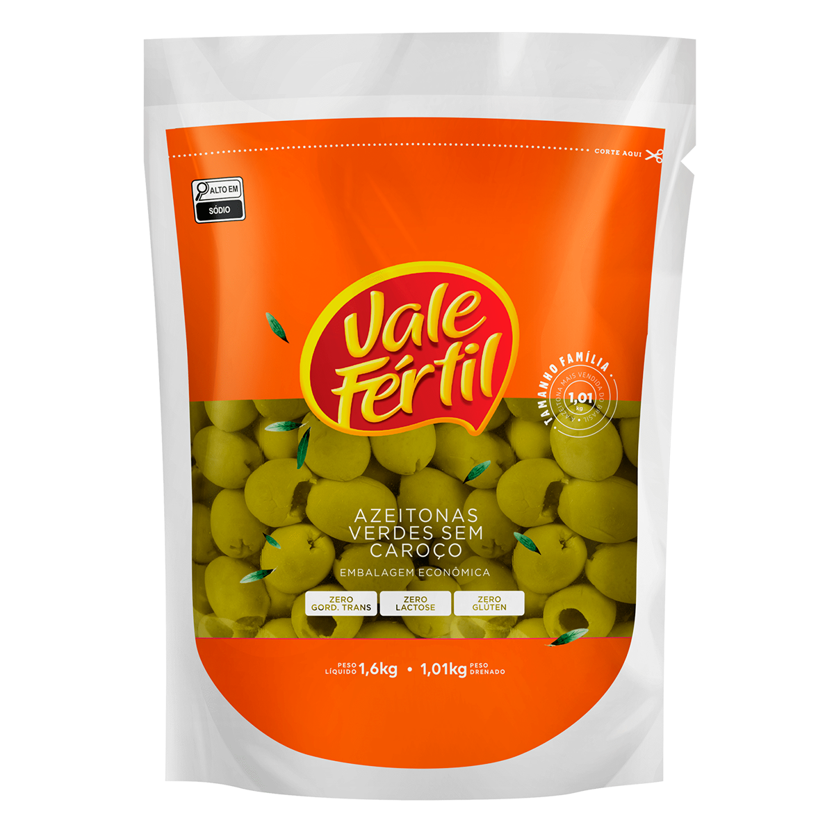 Azeitona Verde em Conserva sem Caro&ccedil;o Vale F&eacute;rtil Sach&ecirc; 1,01kg