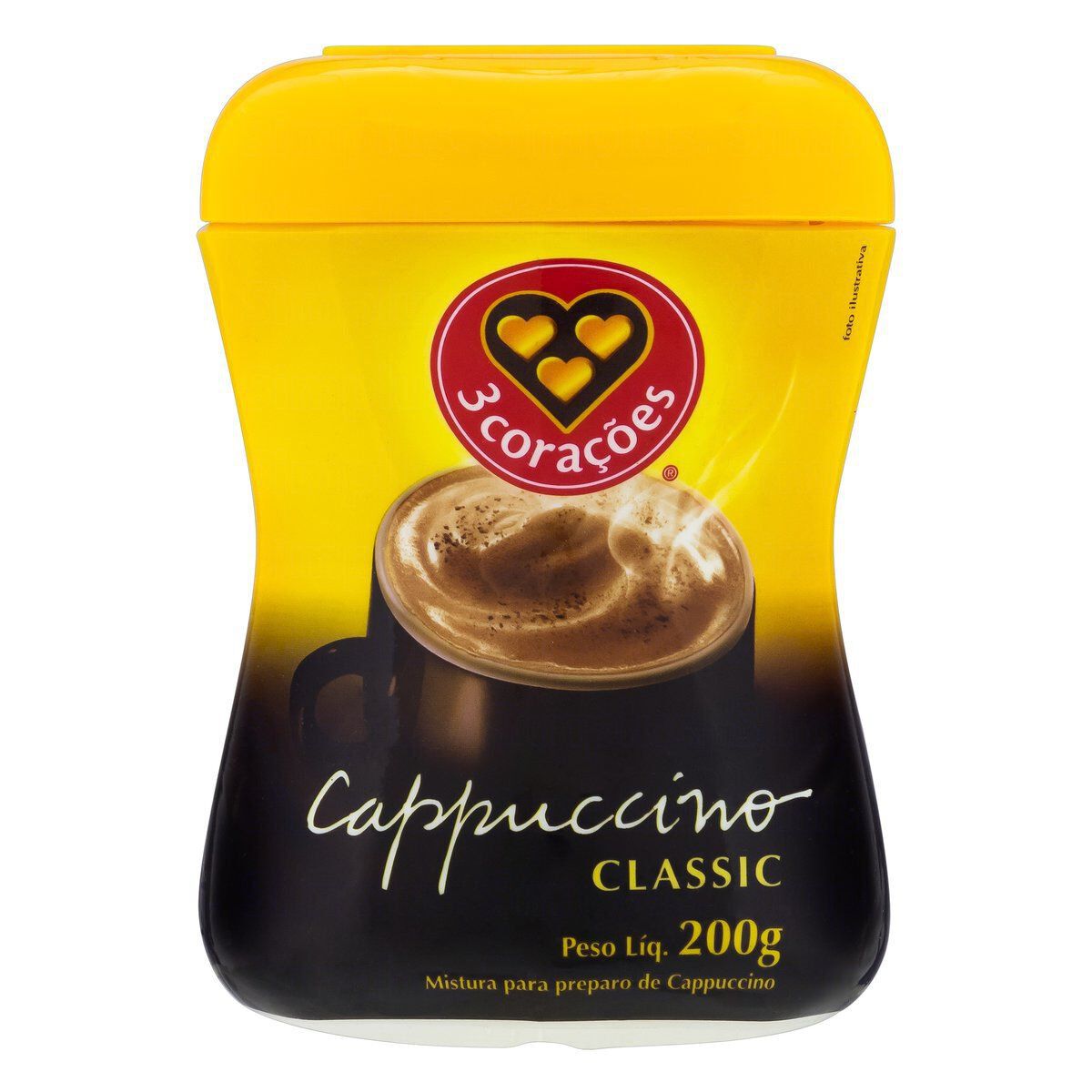 Cappuccino Sol&uacute;vel Classic 3 Cora&ccedil;&otilde;es Pote 200g