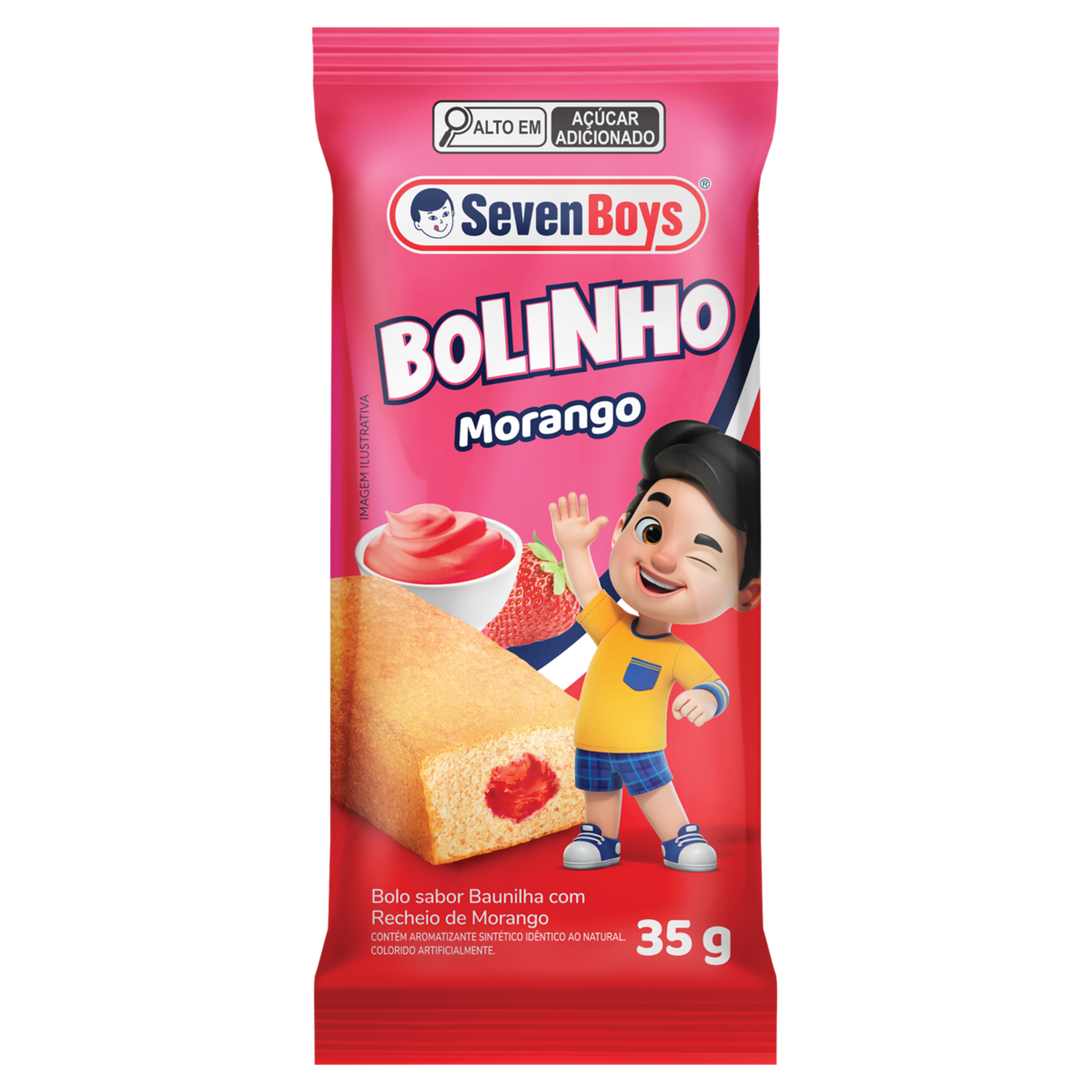 Bolinho Baunilha Recheio Morango Seven Boys Pacote 35g