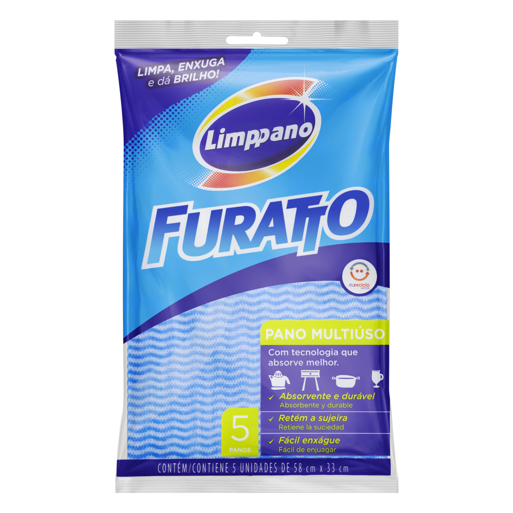 Pano Multiuso Azul Furatto Limppano C/5 Unidades