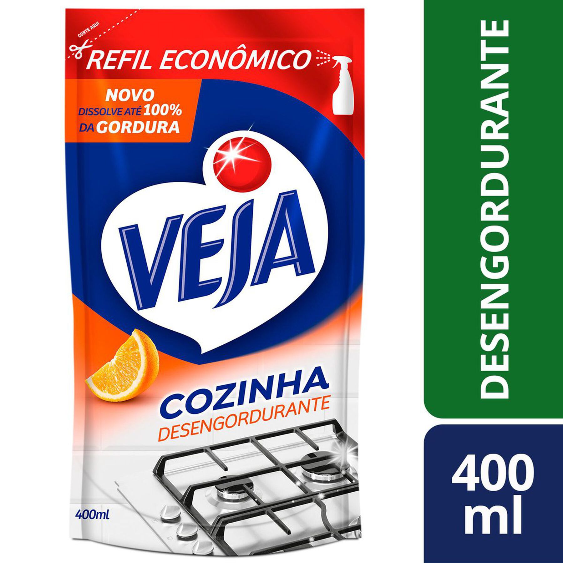 Limpador Desengordurante Cozinha Laranja Veja Sachê 400ml Refil Econômico