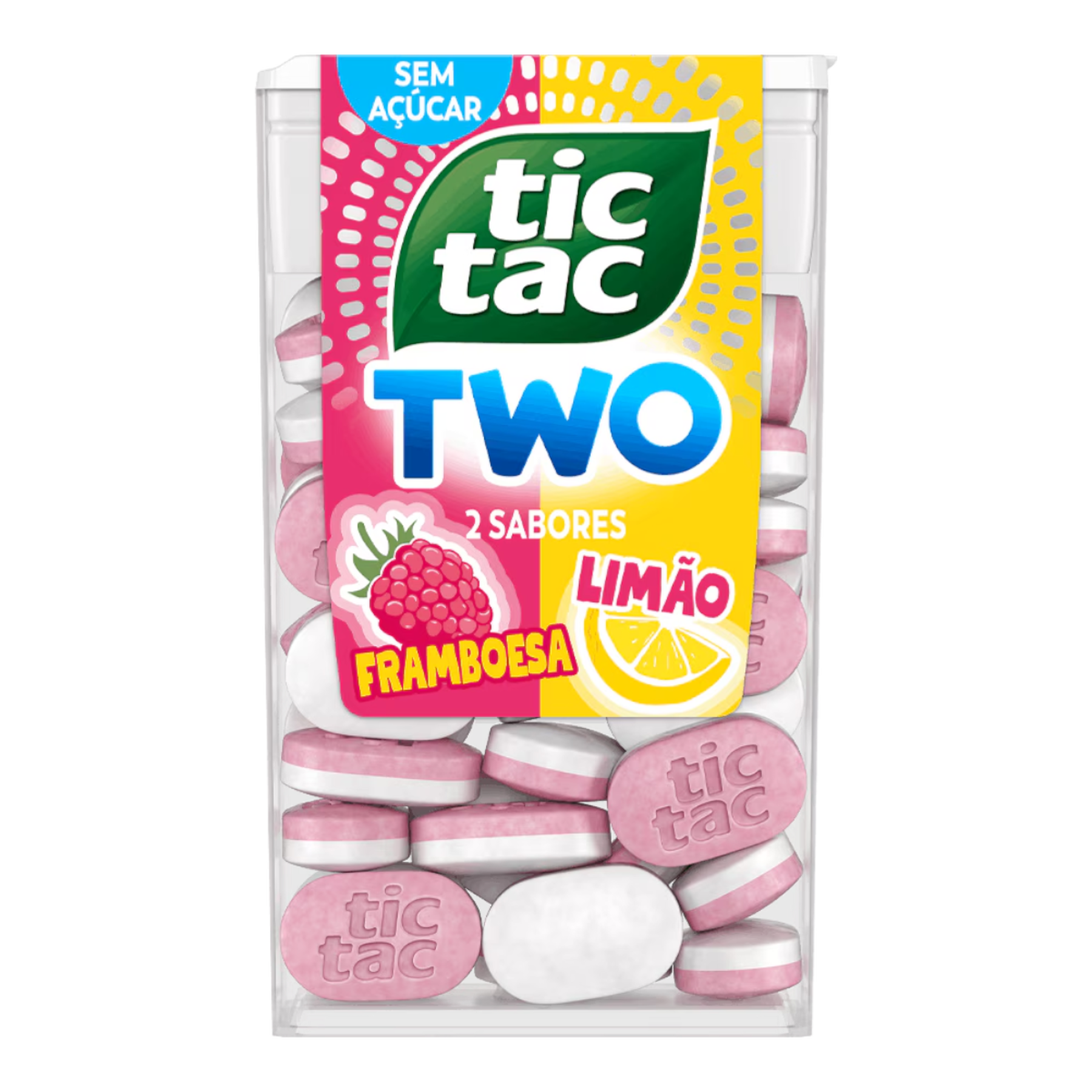 Pastilha Framboesa e Lim&atilde;o Zero A&ccedil;&uacute;car Tic Tac Two Caixa 38,5g