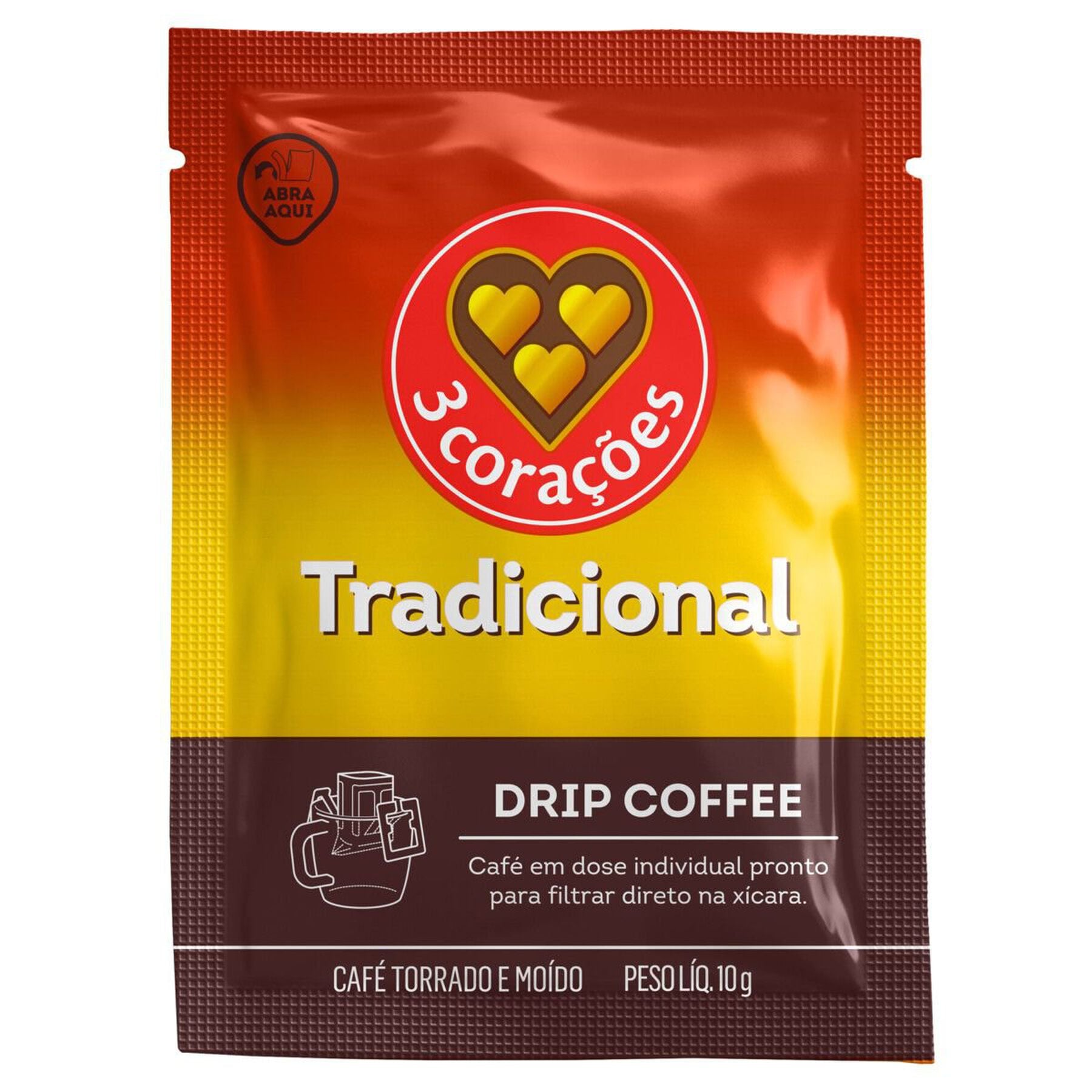 Caf&eacute; Torrado e Mo&iacute;do Drip Coffee Tradicional 3 Cora&ccedil;&otilde;es Sach&ecirc; 10g