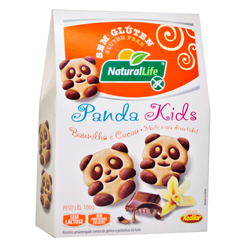 Biscoito Amanteigado Panda Kids Baunilha e Cacau Sem Glúten e Lactose Natural Life Kodilar Caixa 100g