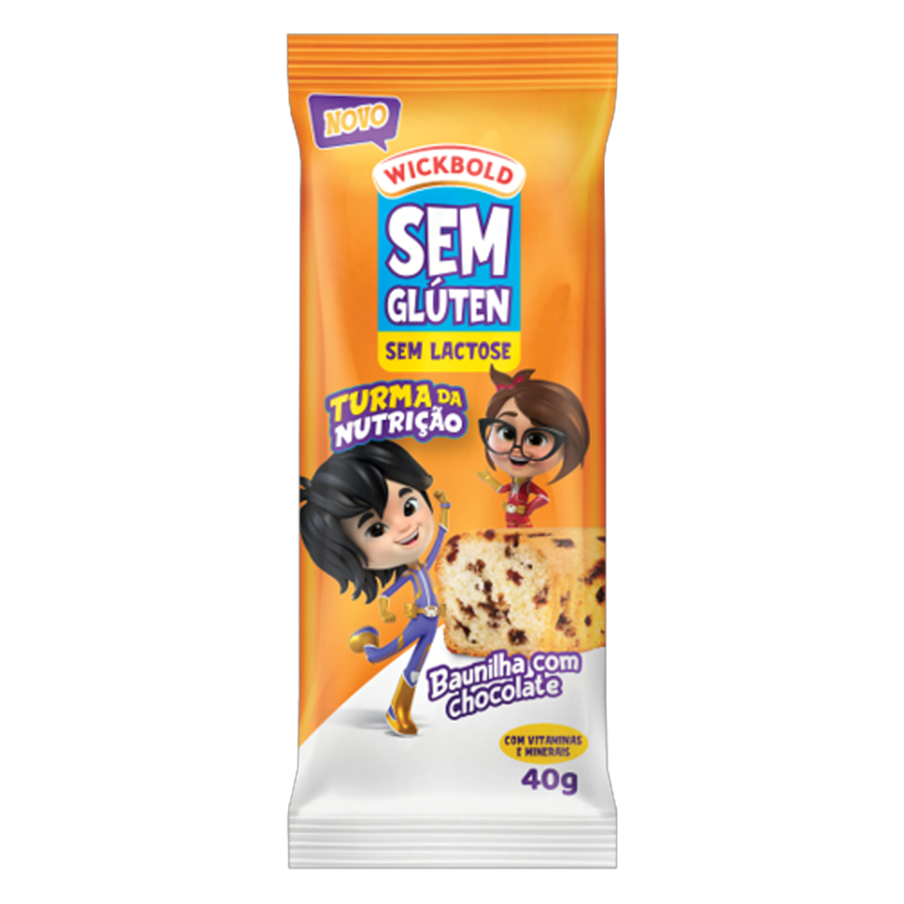 Minibolo Baunilha com Chocolate sem Glúten e Lactose Turma da Nutrição Wickbold Pacote 40g