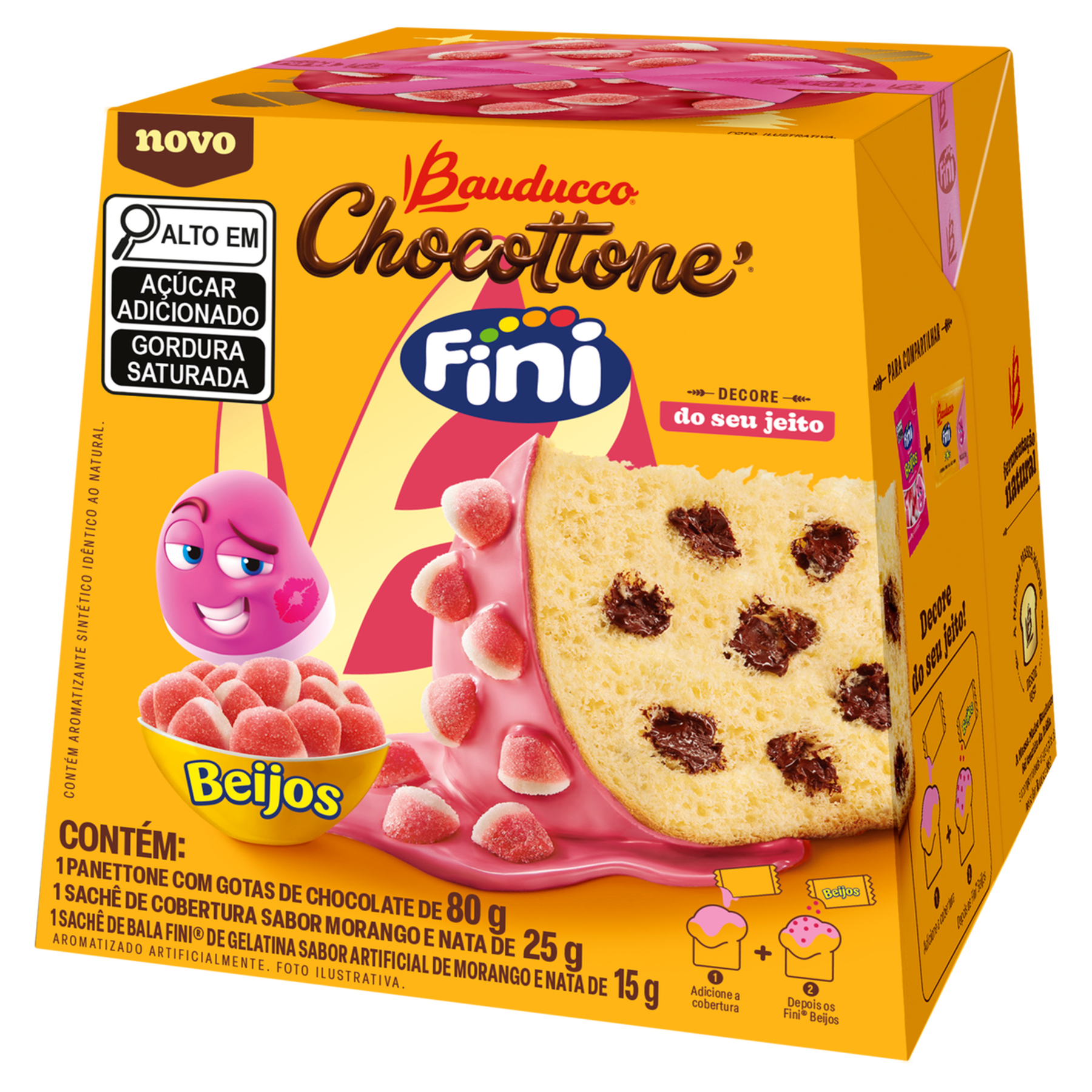 Mini Panettone Beijos Fini com Gotas de Chocolate Chocottone Bauducco Caixa 120g