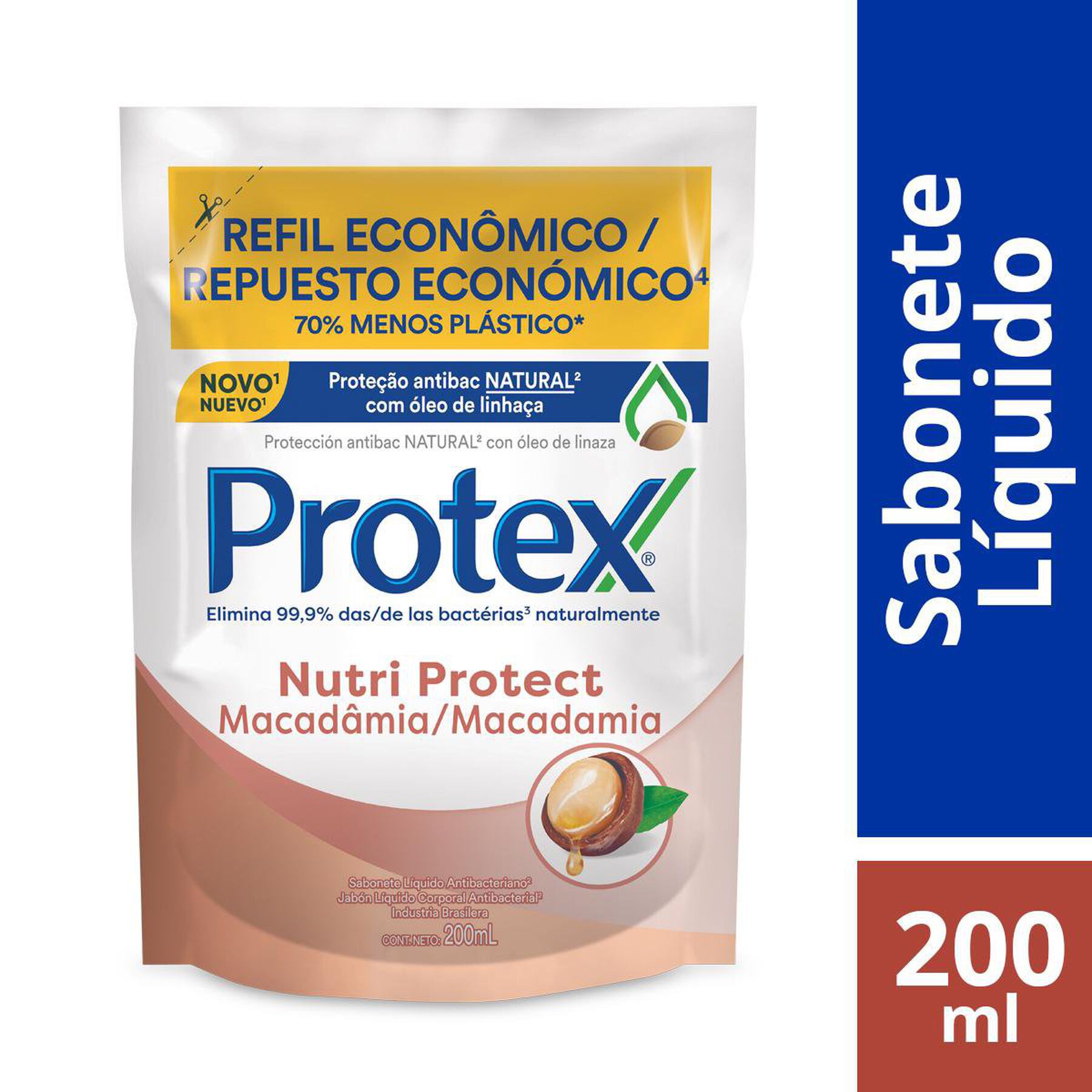 Sabonete L&iacute;quido Antibacteriano Macad&acirc;mia Protex Nutri Protect Sach&ecirc; 200ml Refil