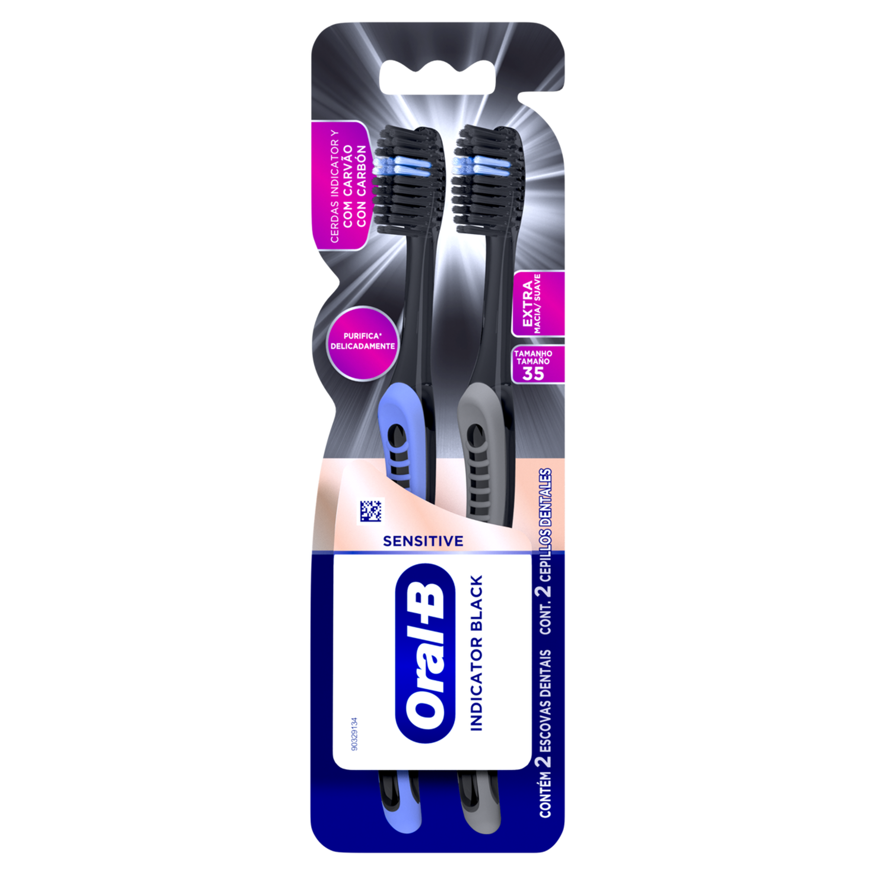 Escova Dental Extramacia Sensitive Indicator Black Oral-B C/2 Unidades