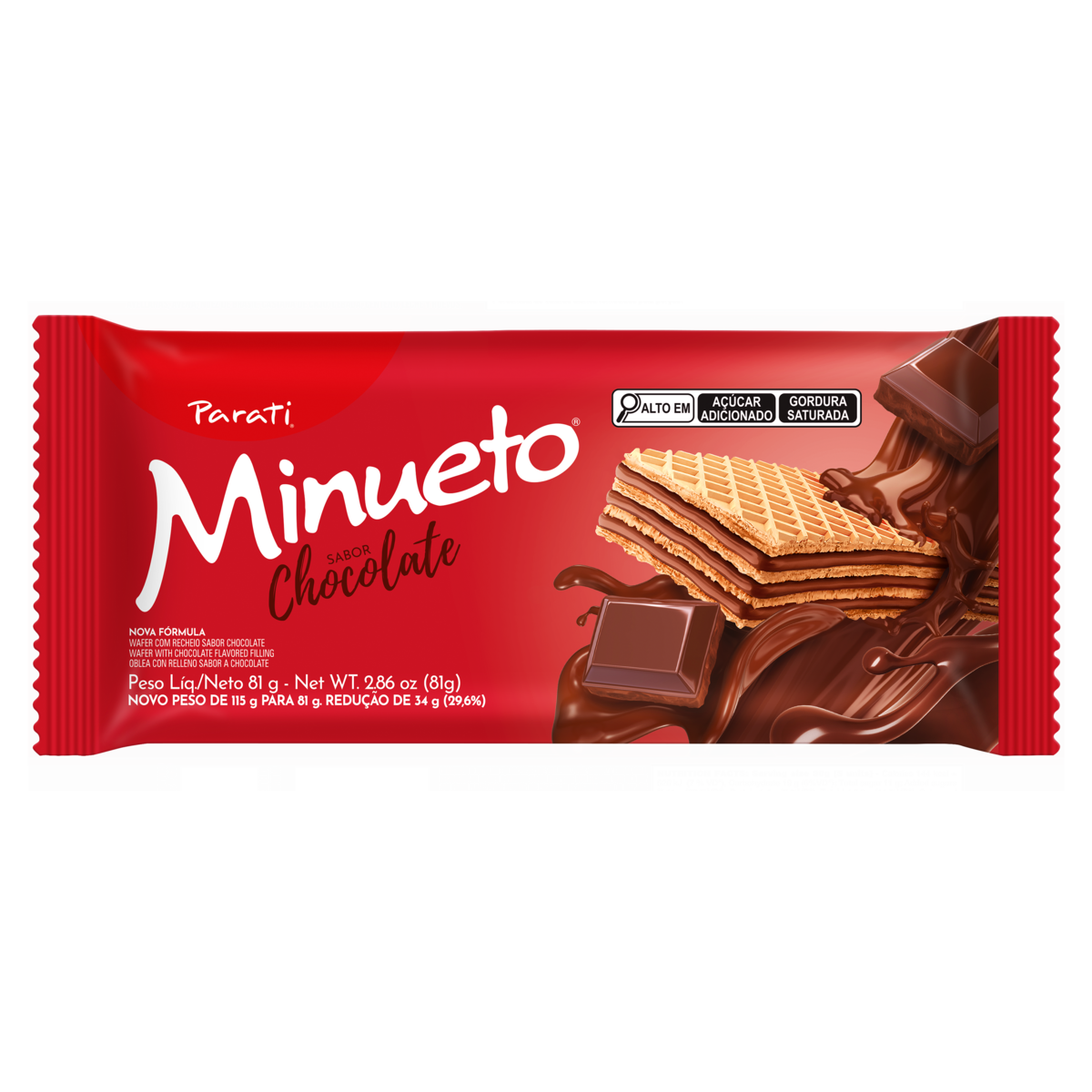 Biscoito Wafer Recheio Chocolate Minueto Pacote 81g