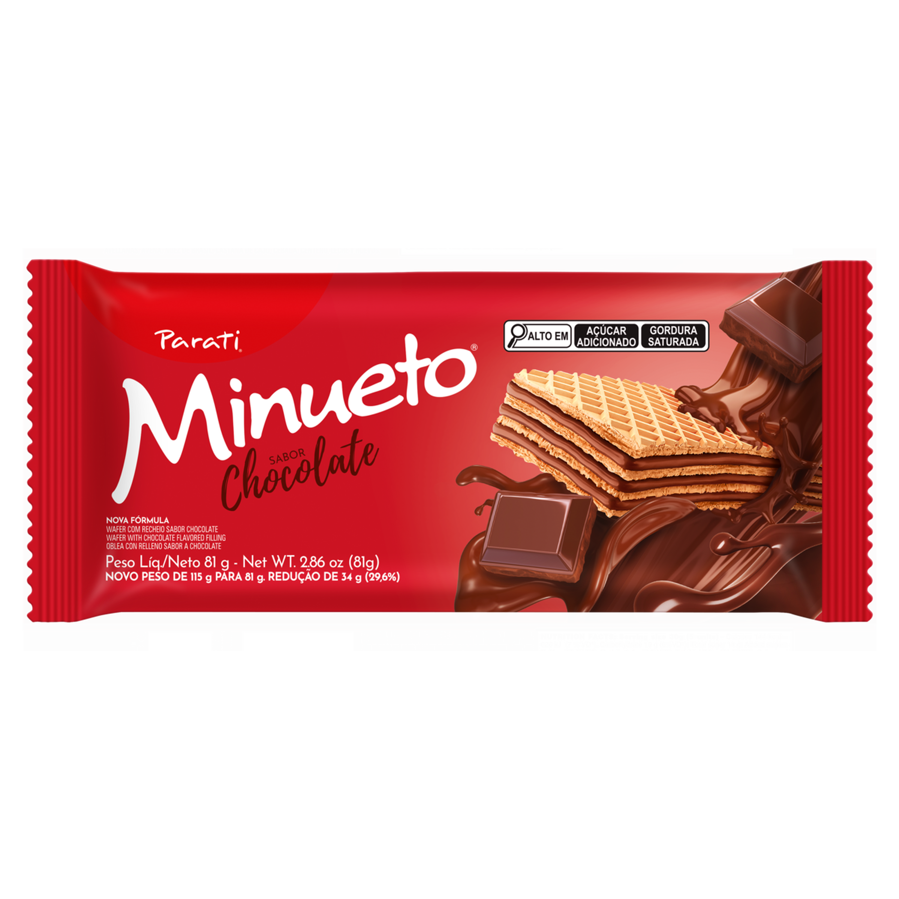 Biscoito Wafer Recheio Chocolate Minueto Pacote 81g