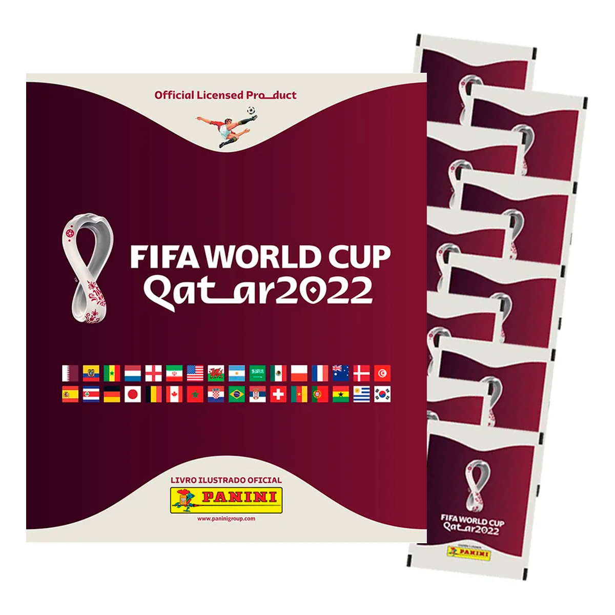Kit C/ 1 &Aacute;lbum Brochura + 10 Envelopes de Figurinhas da Copa Do Mundo Qatar 2022