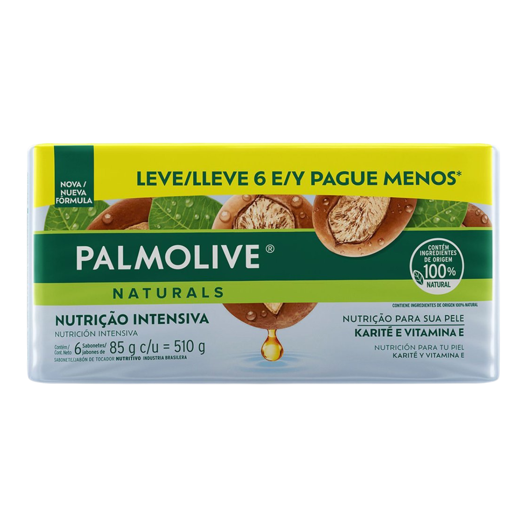 Pack Sabonete Barra Palmolive Naturals Nutri&ccedil;&atilde;o Intensiva Envolt&oacute;rio 510g 6 Unidades 85g Cada