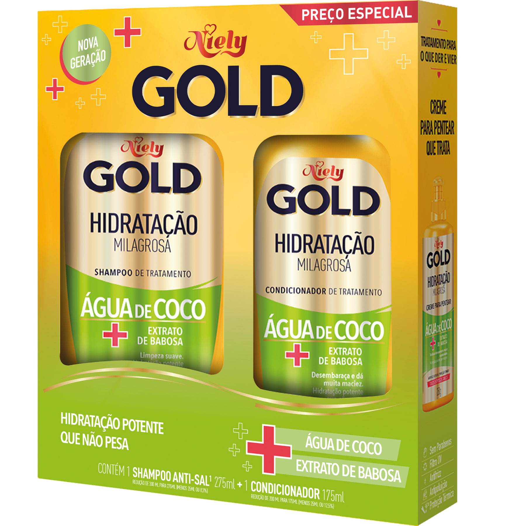 Shampoo 300ml + Condicionador 200ml Hidratação Água de Coco Niely Gold