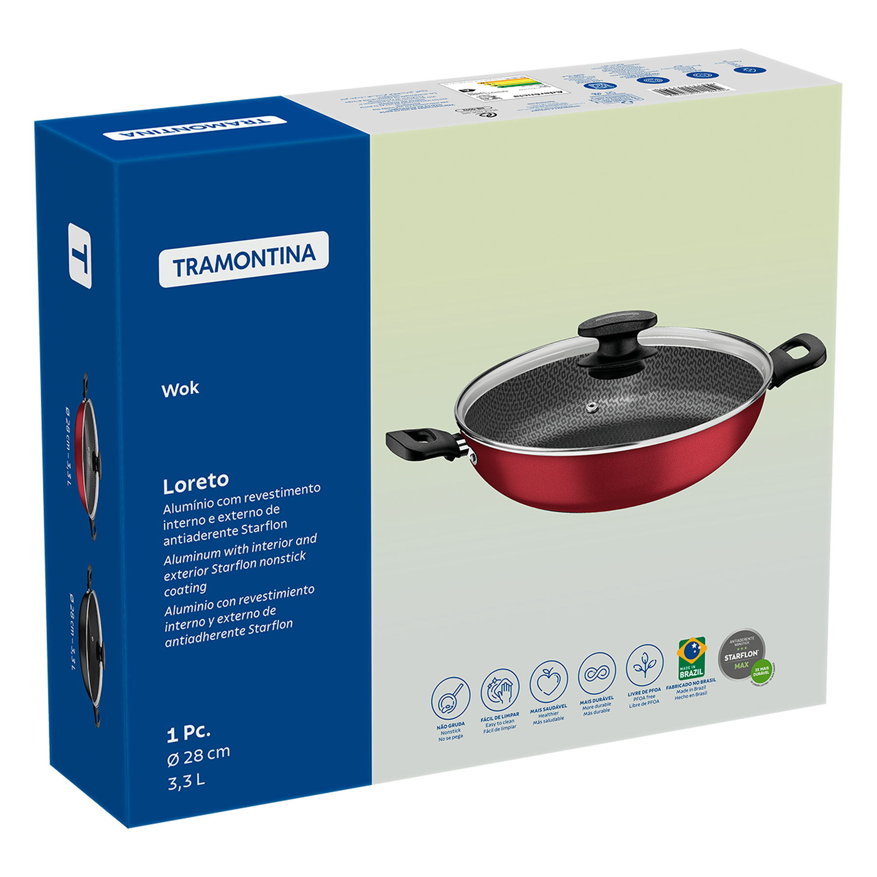 Panela Wok Loreto Vermelha Tramontina 28cm 3,3l