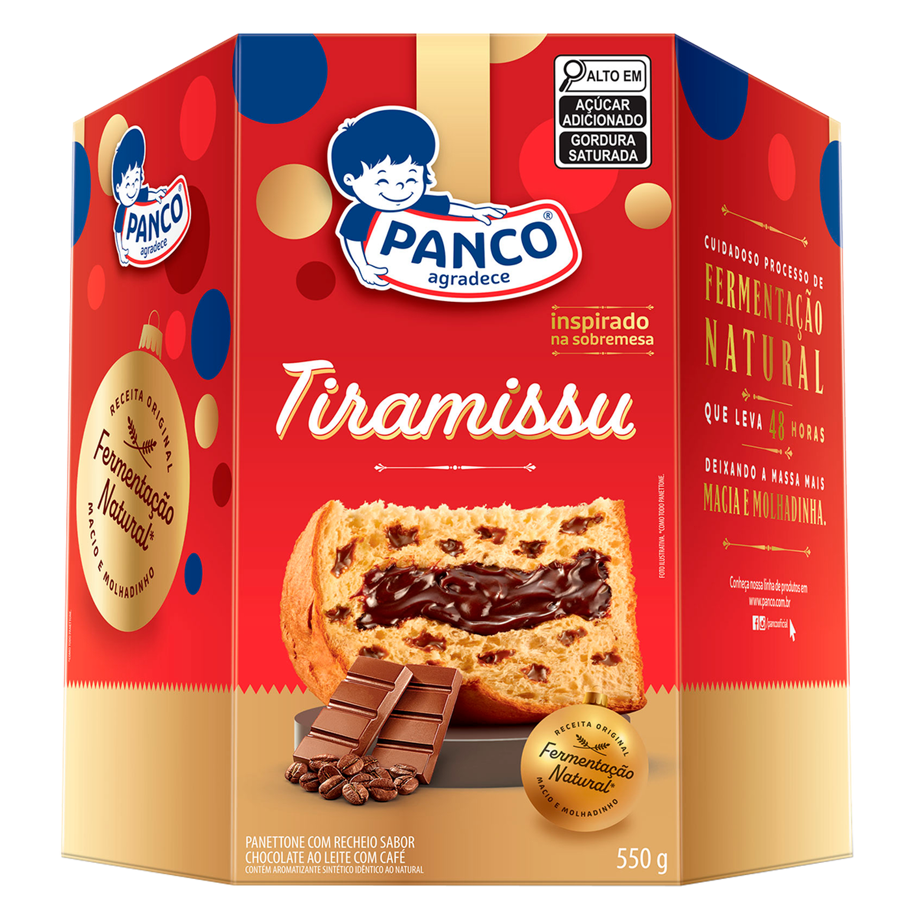 Panettone Tiramissu Recheio Chocolate ao Leite com Caf&eacute; Panco Caixa 550g