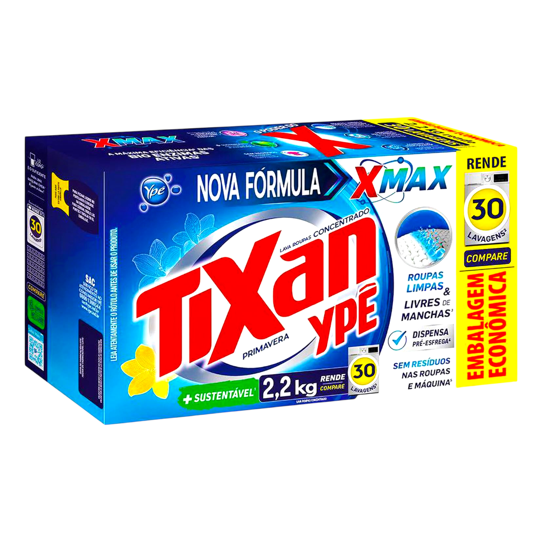 Sabão em Pó Concentrado Primavera Tixan Ypê Caixa 2,2kg - Embalagem Econômica