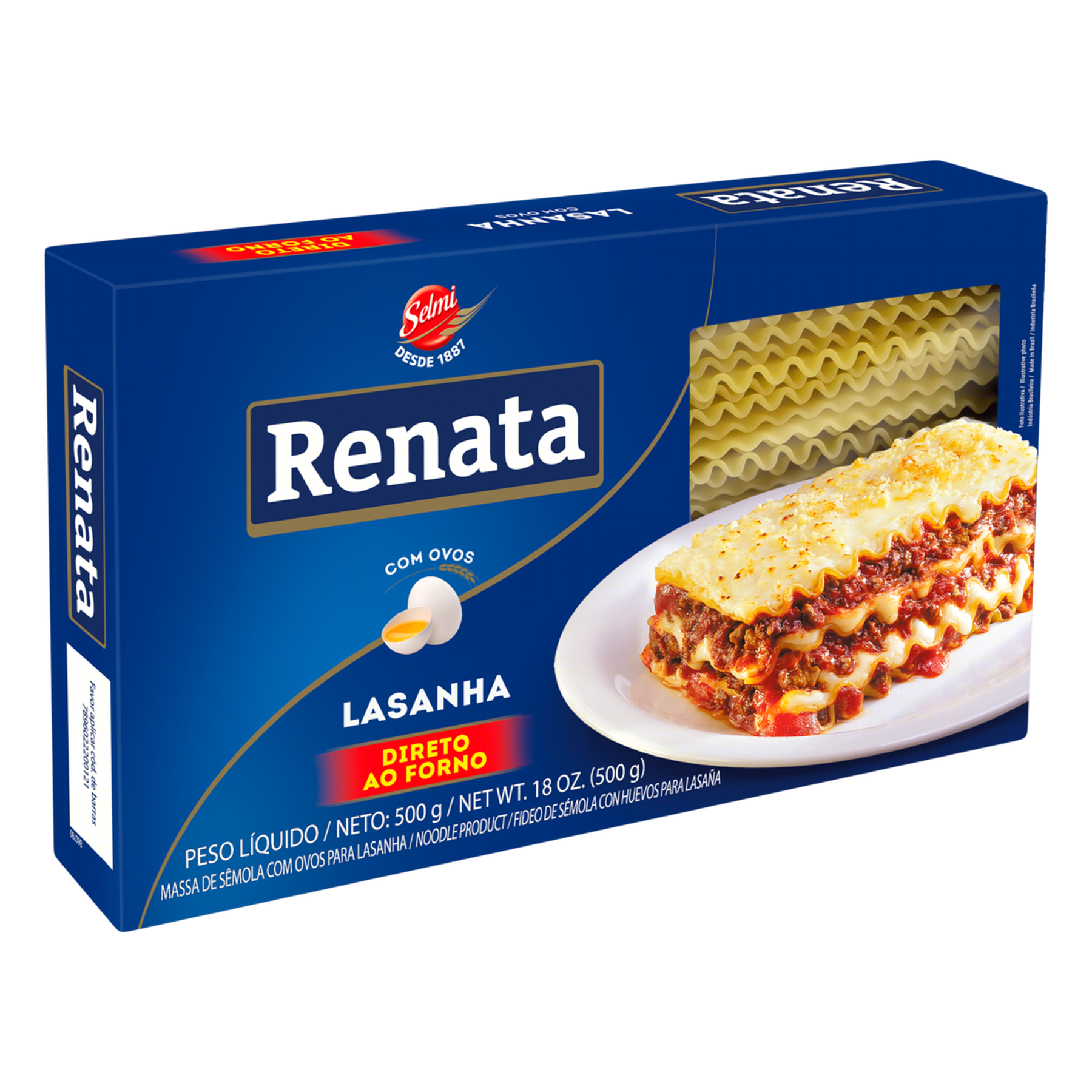 Massa de Sêmola com Ovos para Lasanha Renata 500g
