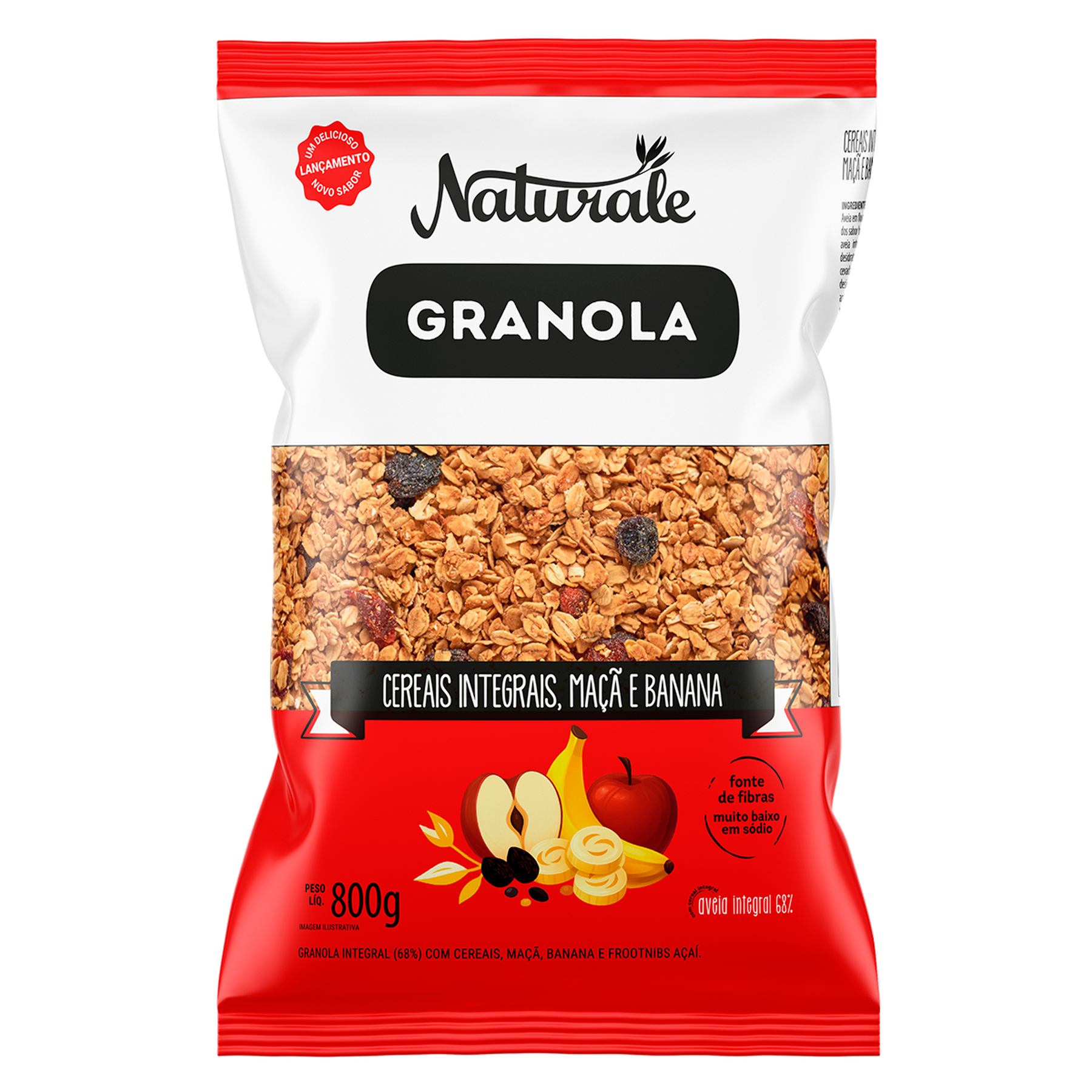 Granola Cereais Integrais, Ma&ccedil;&atilde; e Banana Naturale Pacote 800g