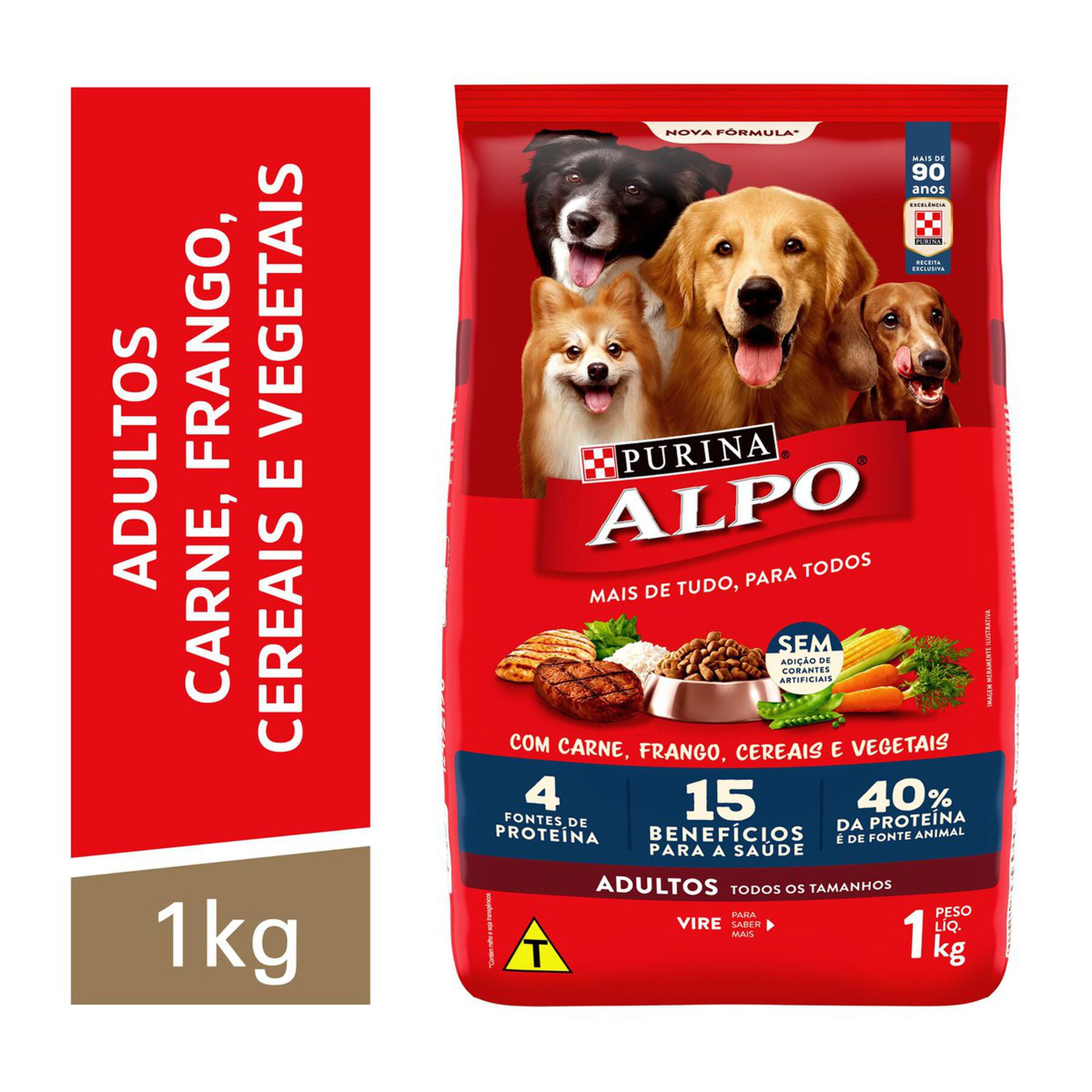 Alimento para Cães Adultos Todos os Tamanhos Carne, Frango, Cereais e Vegetais Purina Alpo Pacote 1kg