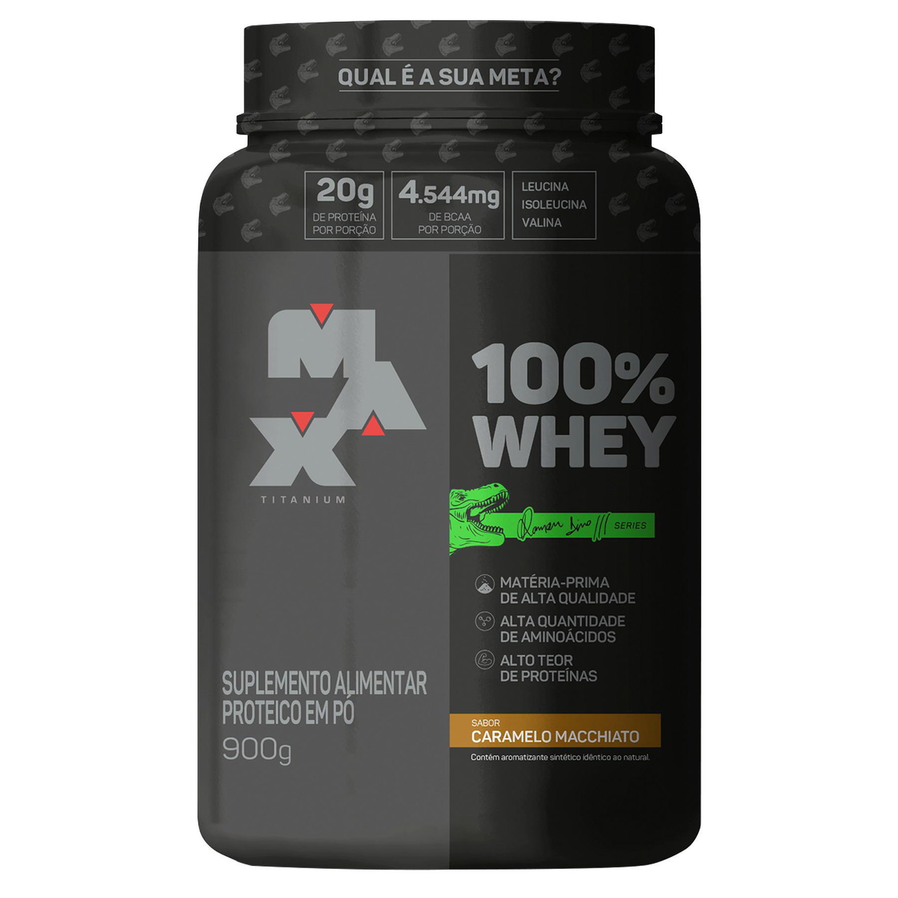 Suplemento Alimentar Proteico em P&oacute; Caramelo Macchiato 100% Whey Max Titanium Pote 900g