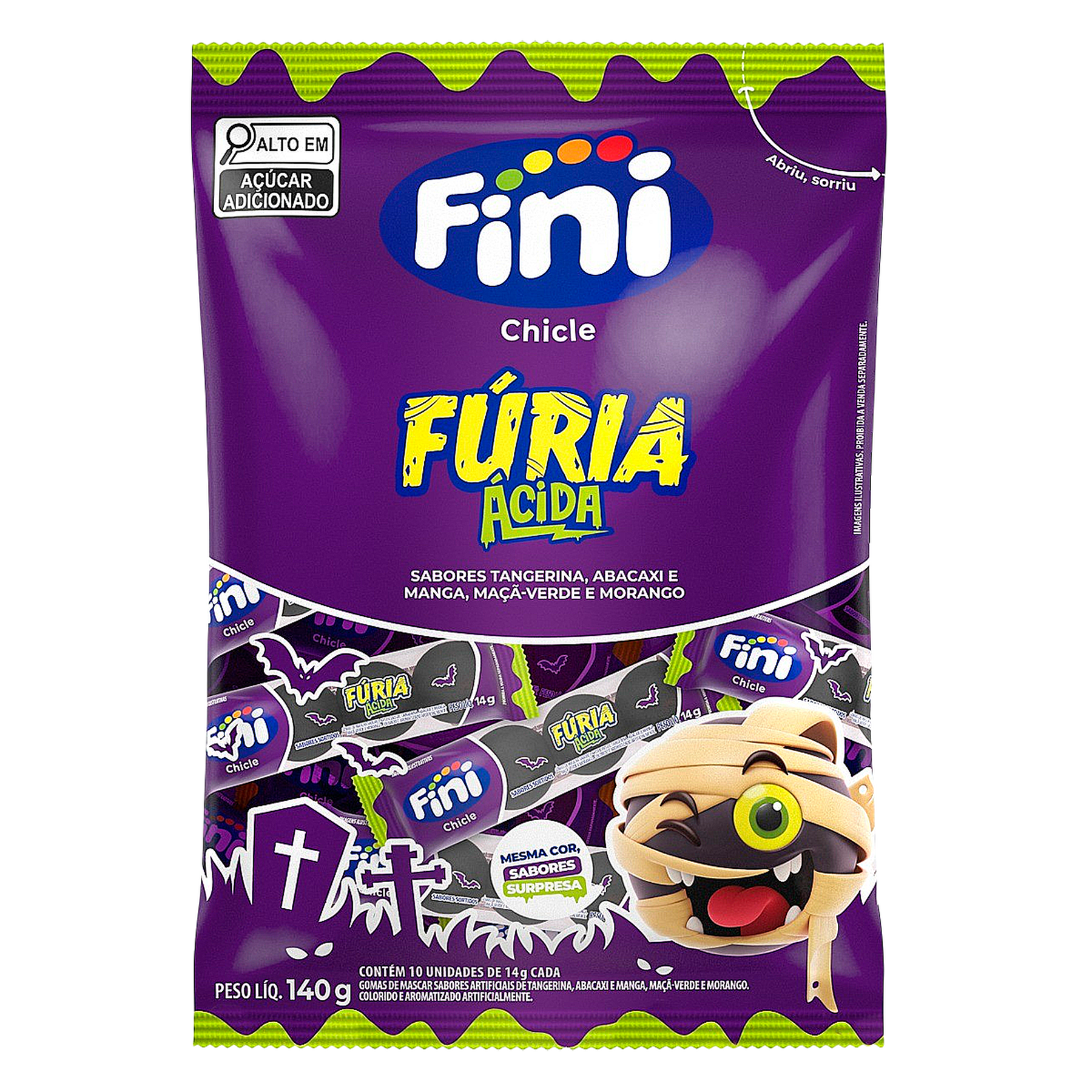 Chiclete Fini F&uacute;ria &Aacute;cida Pacote 140g