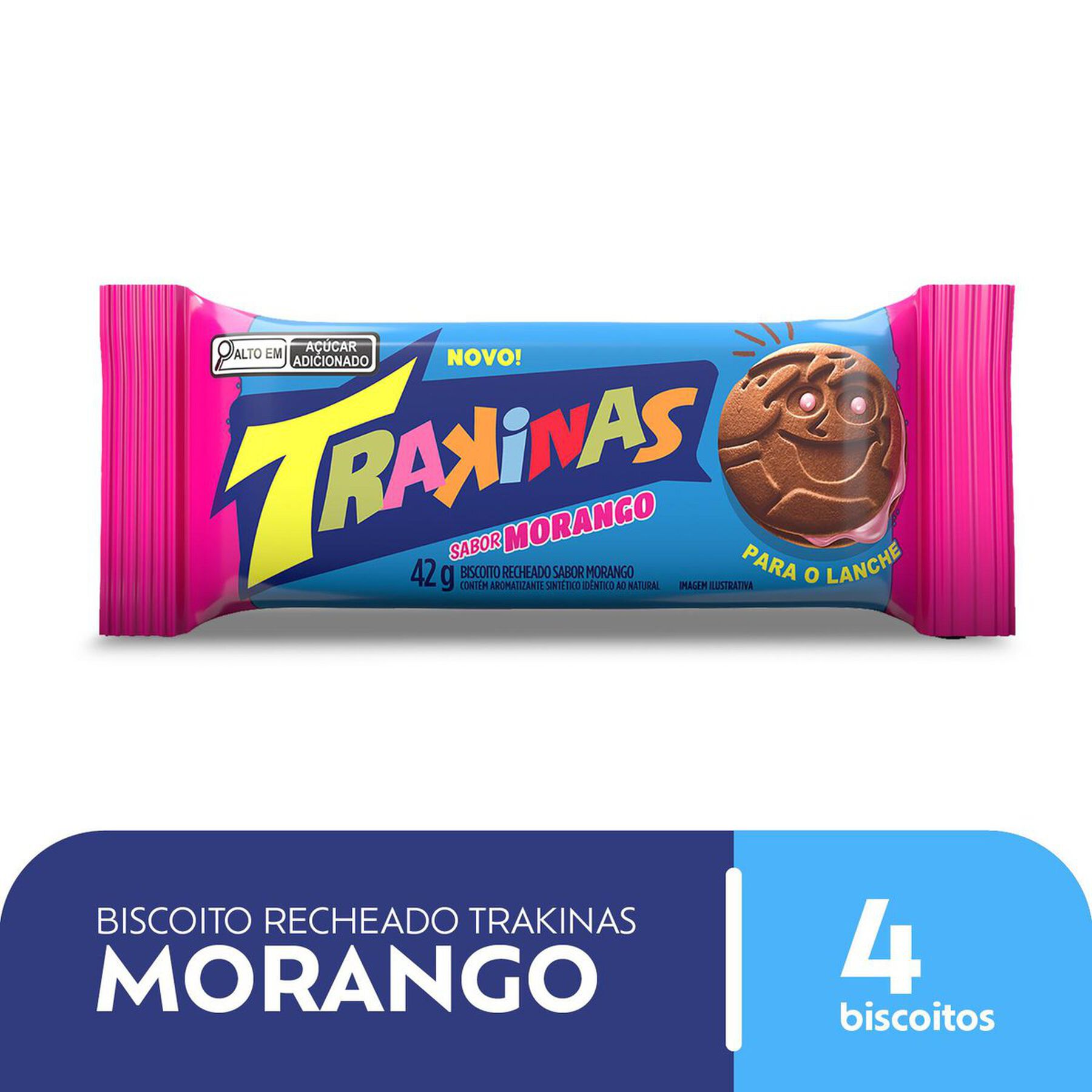Biscoito Recheio Morango Trakinas Pacote 42g