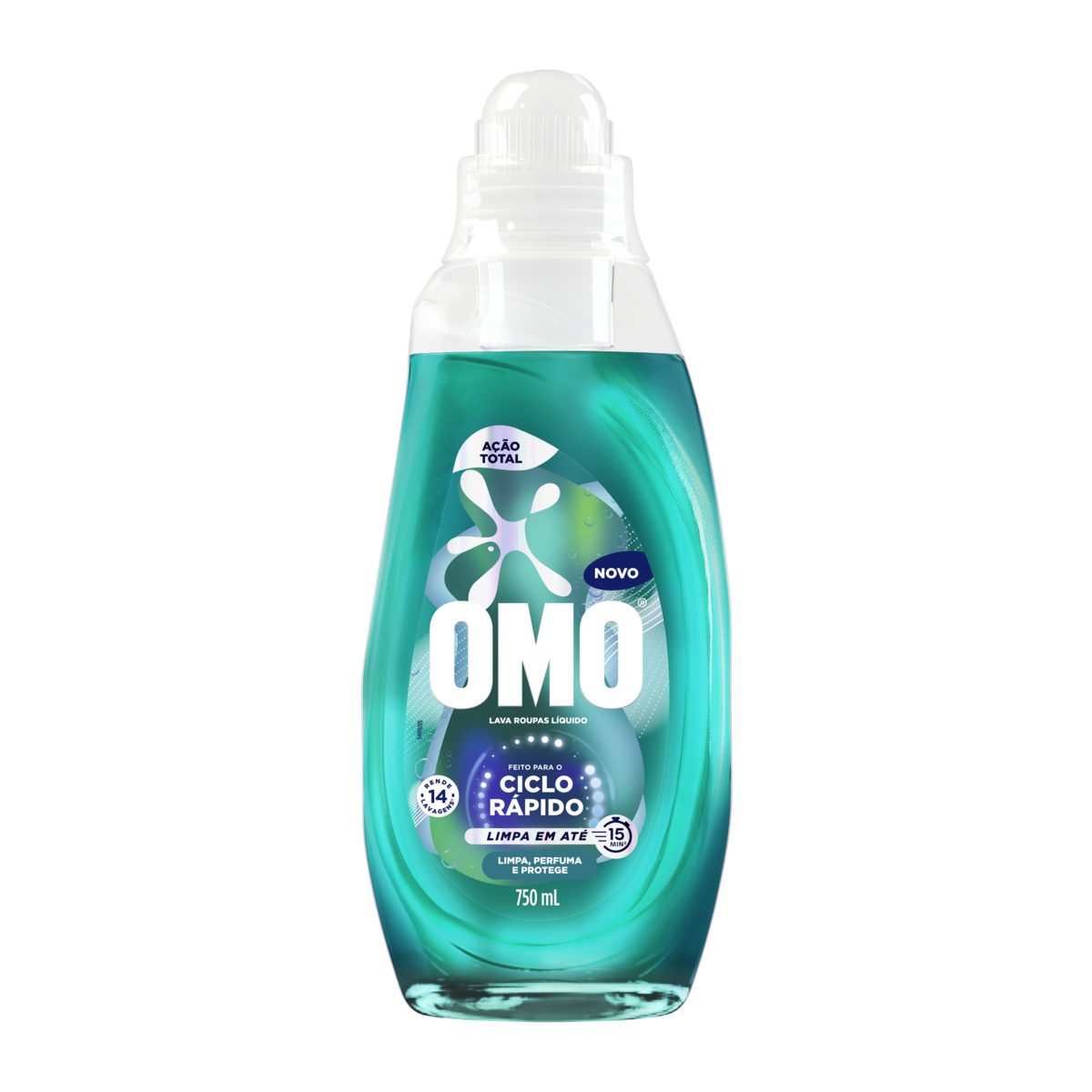 Lava Roupas L&iacute;quido Ciclo R&aacute;pido A&ccedil;&atilde;o Total Omo Frasco 750ml