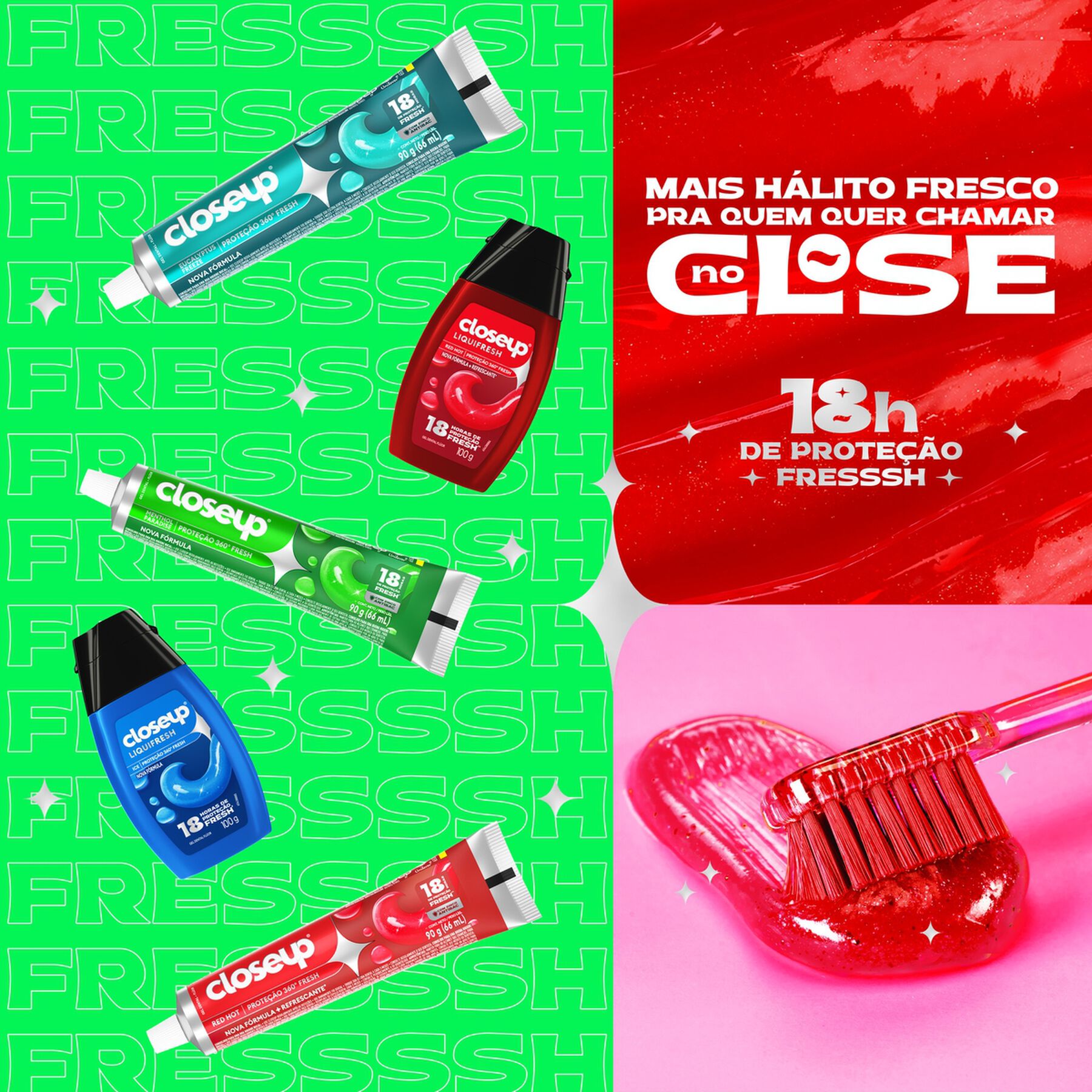 Gel Dental Red Hot Closeup Prote&ccedil;&atilde;o 360&deg; Fresh Caixa 90g