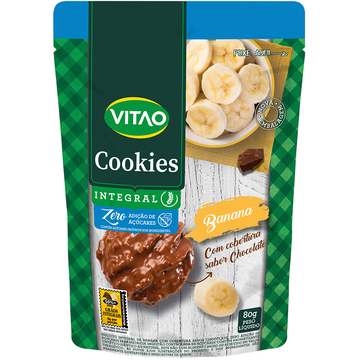 Biscoito Cookie Integral Banana Cobertura Chocolate Vitao Pacote 80g