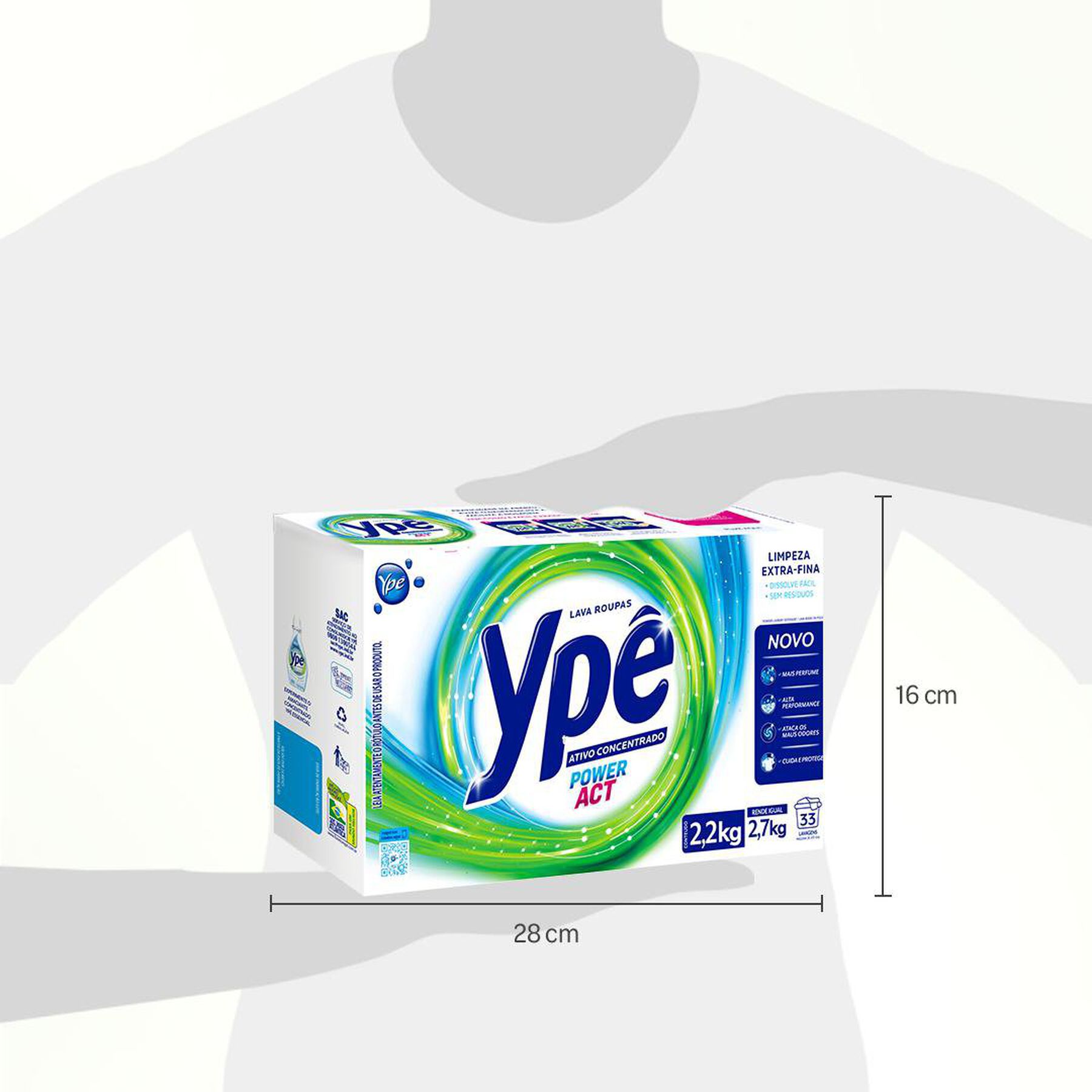Sabão em Pó Ativo Concentrado Ypê Power Act Caixa 2,2kg