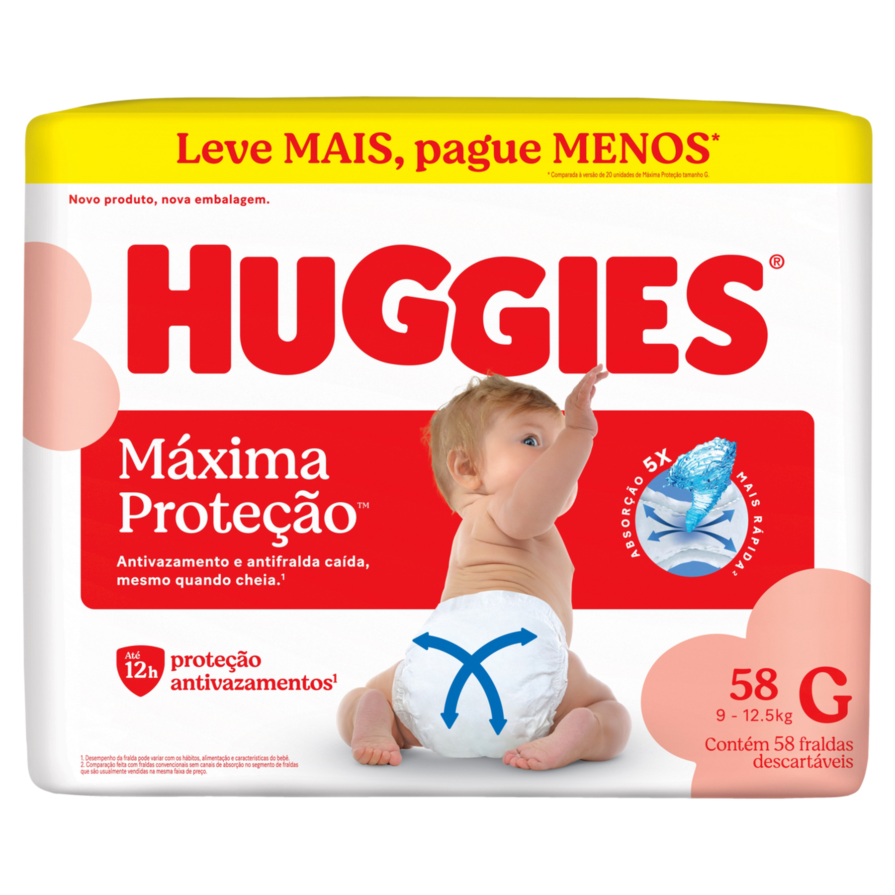 Fralda Descart&aacute;vel Huggies M&aacute;xima Prote&ccedil;&atilde;o G Pacote 58 Unidades