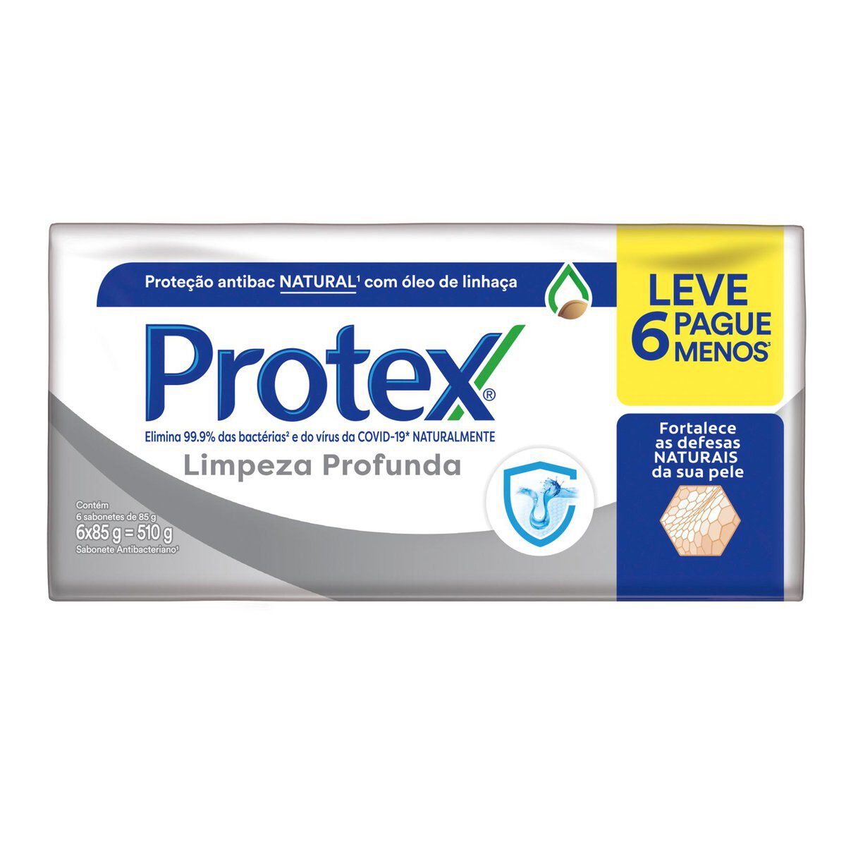 Sabonete em Barra Antibacteriano Limpeza Profunda Protex 6x85g - Embalagem Leve 6 Pague Menos