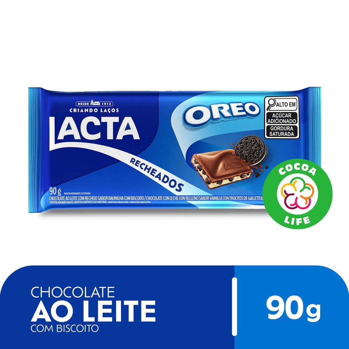 Barra de Chocolate ao Leite com Recheio Oreo Lacta Pacote 90g