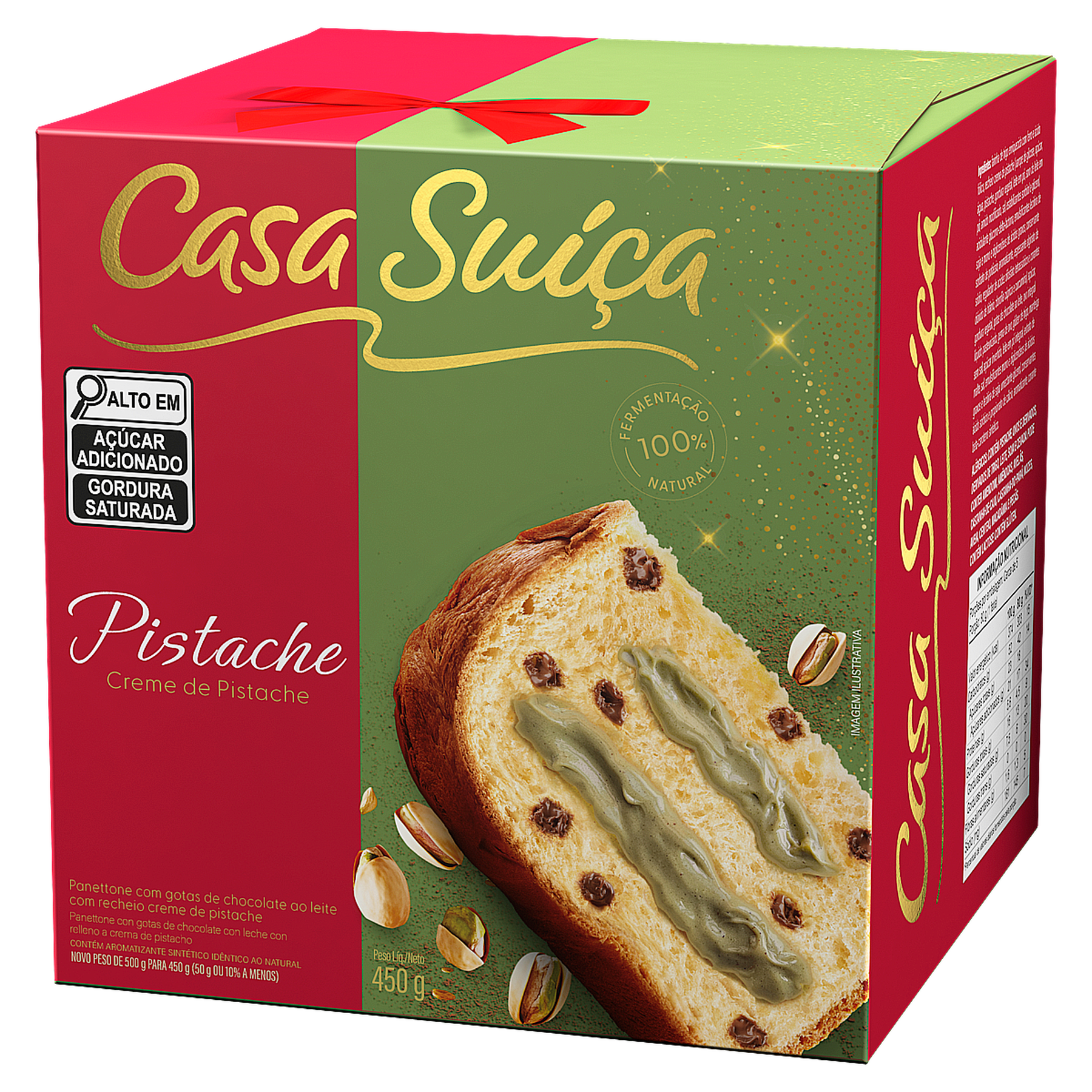 Panettone Recheado Pistache Casa Su&iacute;&ccedil;a Caixa 450g