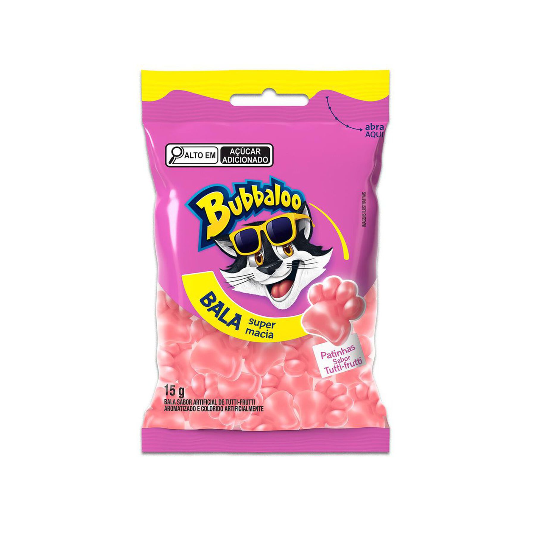 Bala Tutti Frutti Patinhas Bubbaloo Pacote 15g