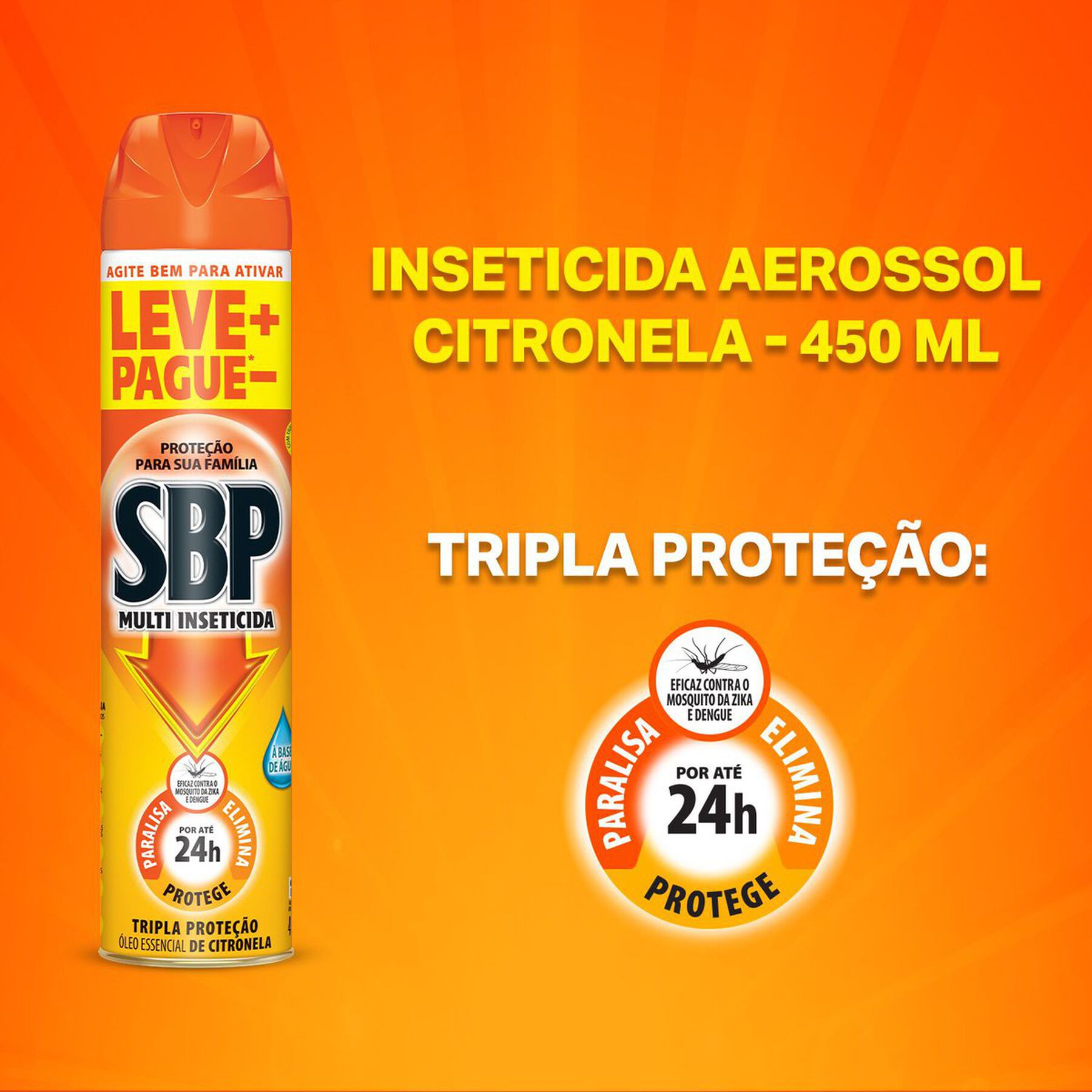 Multi-Inseticida Aerossol Óleo de Citronela SBP Frasco 450ml Grátis 150ml