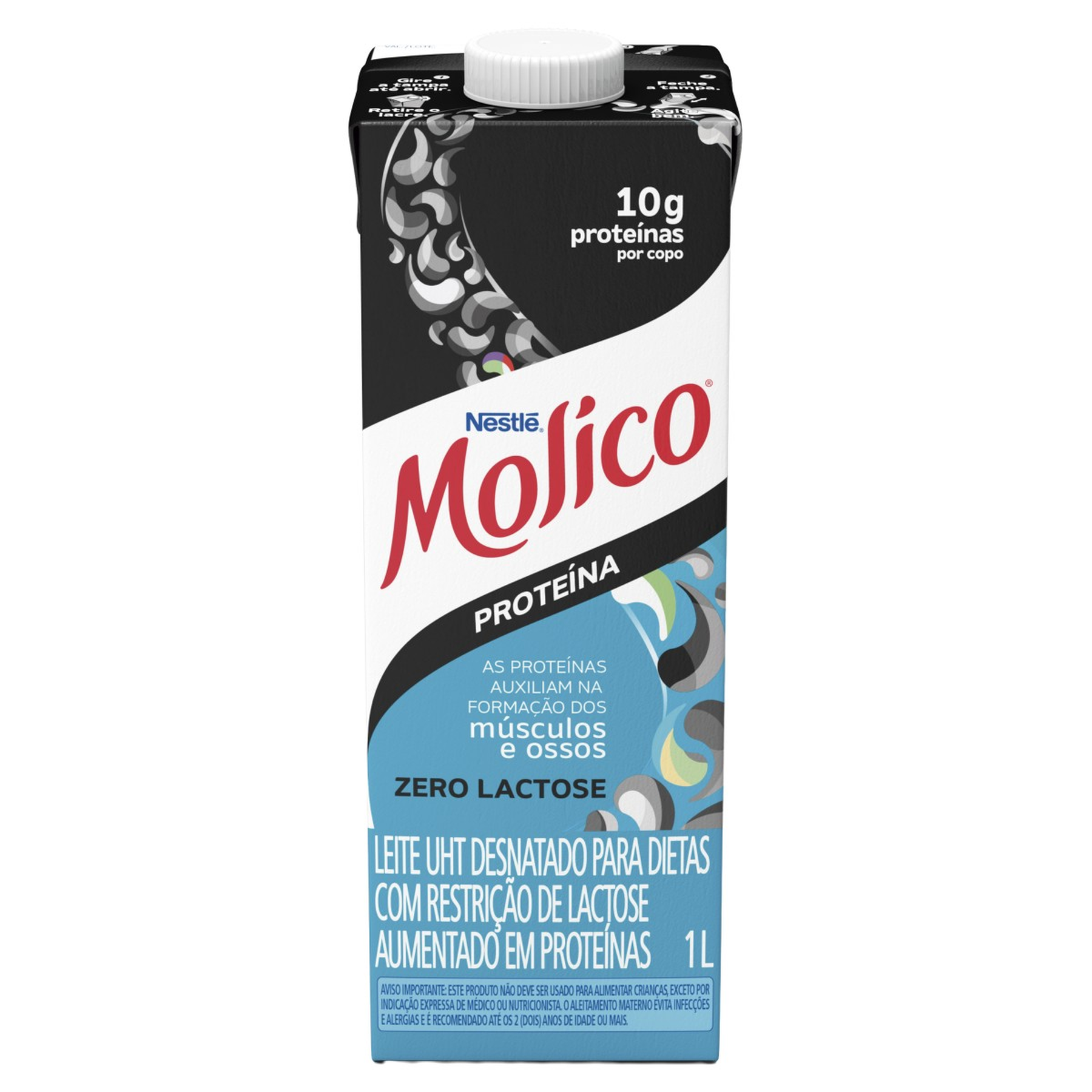 Leite UHT Desnatado Zero Lactose Molico Prote&iacute;na Caixa com Tampa 1l