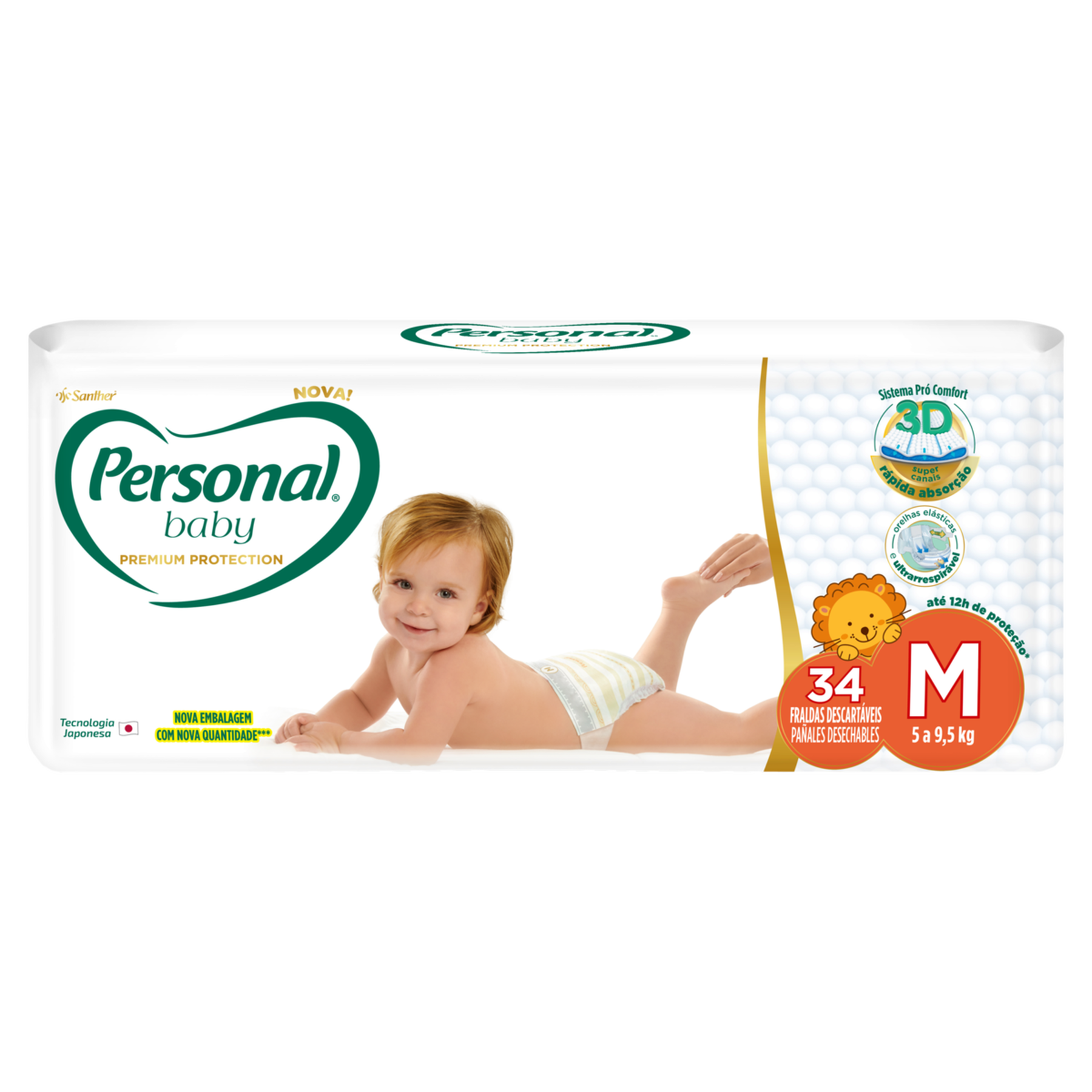Fralda Descart&aacute;vel Personal Baby Premium Protection M Pacote 34 Unidades