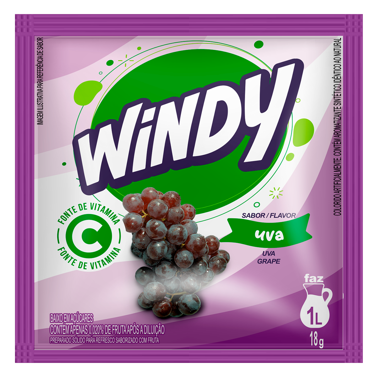 Refresco em P&oacute; Uva Windy Pacote 18g