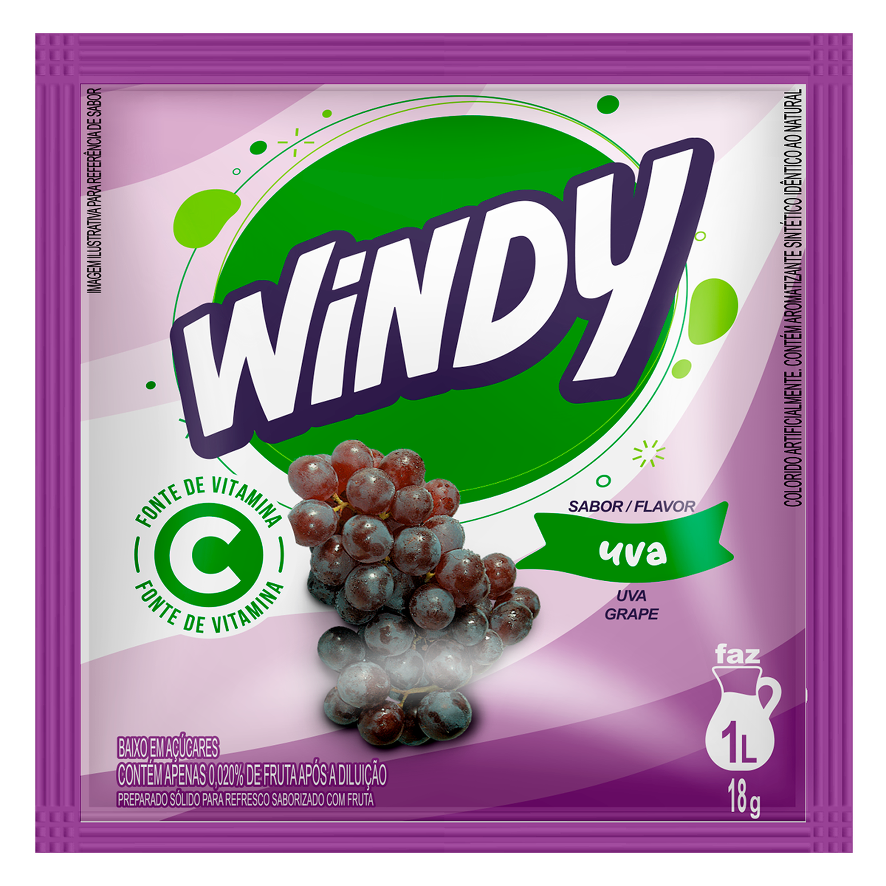 Refresco em P&oacute; Uva Windy Pacote 18g