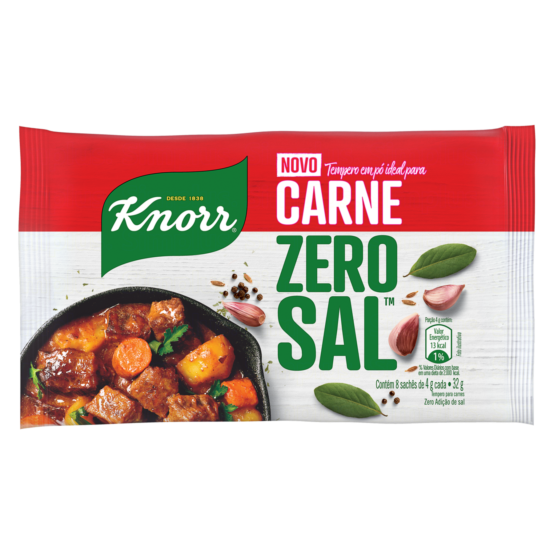 Tempero em Pó para Carne Zero Sal Knorr Pacote 32g 8 Unidades